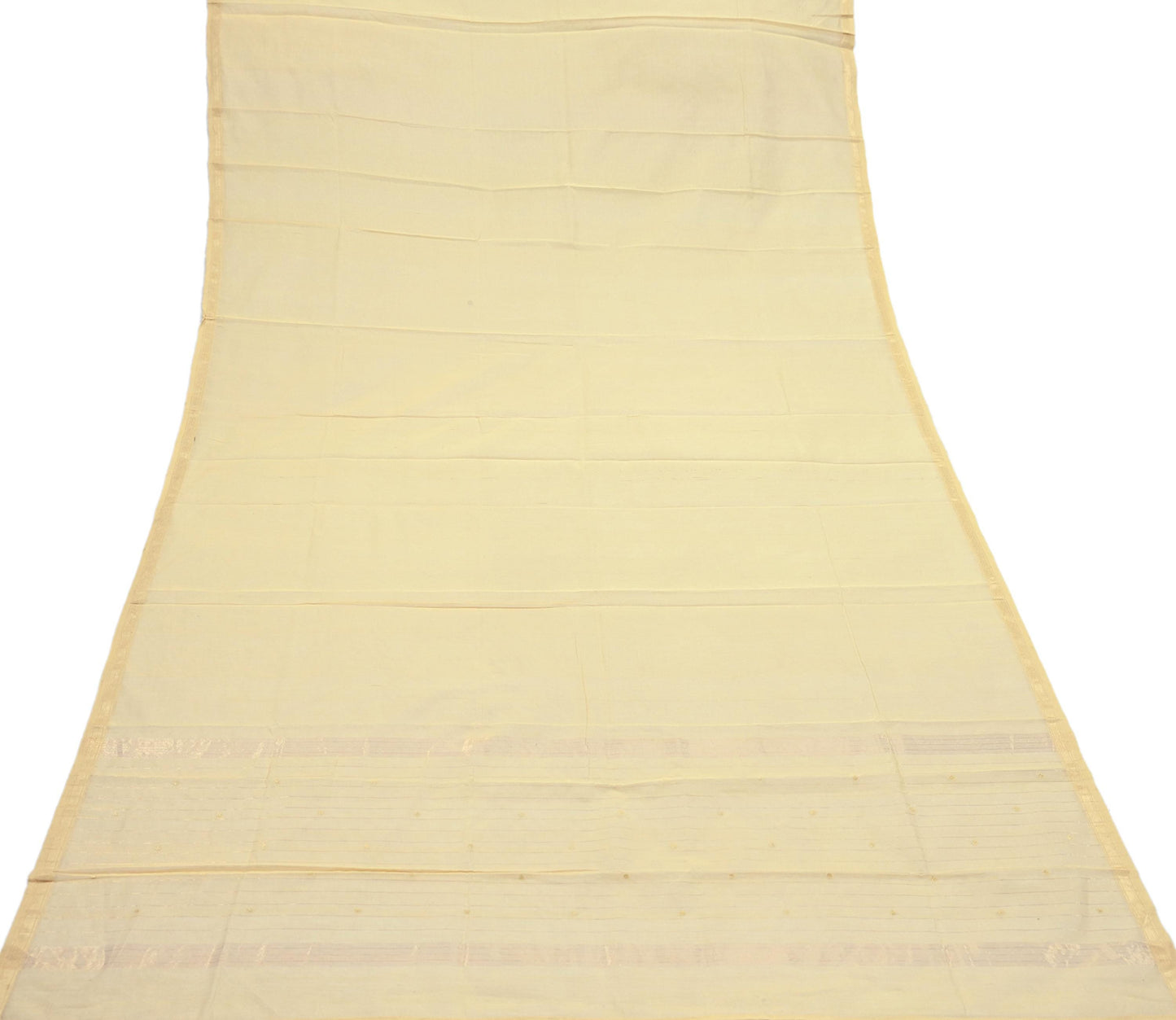 Indian Vintage Dupatta Beige Long Stole Printed Woven Chanderi Cotton Scarves Veil Golden Zari Soft Stripes Design