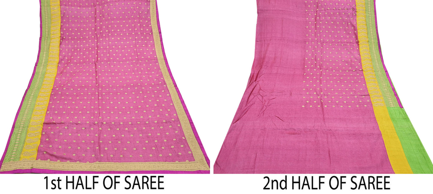 Indian Vintage Saree Pink Pure Khadi Silk Handloom Hand Beaded Sari Fabric 6yard Ethnic Zari Dressmaking Crafting Upcycle Quilting