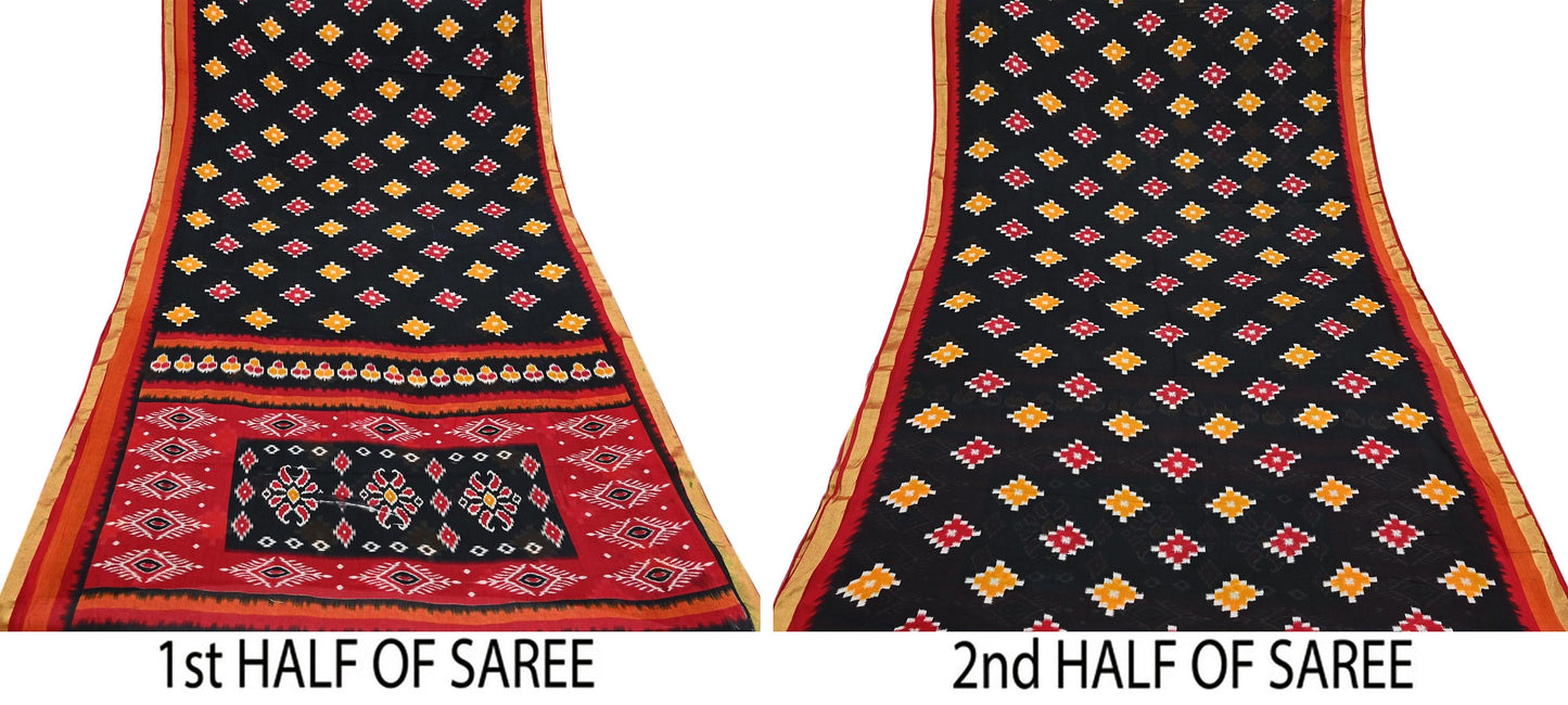 Indian Vintage Sari Black & Red Printed Pure Cotton Sarees Craft Fabric 5Yd Soft Sewing Sarong Wrap Boho Floral Quilting Dress making