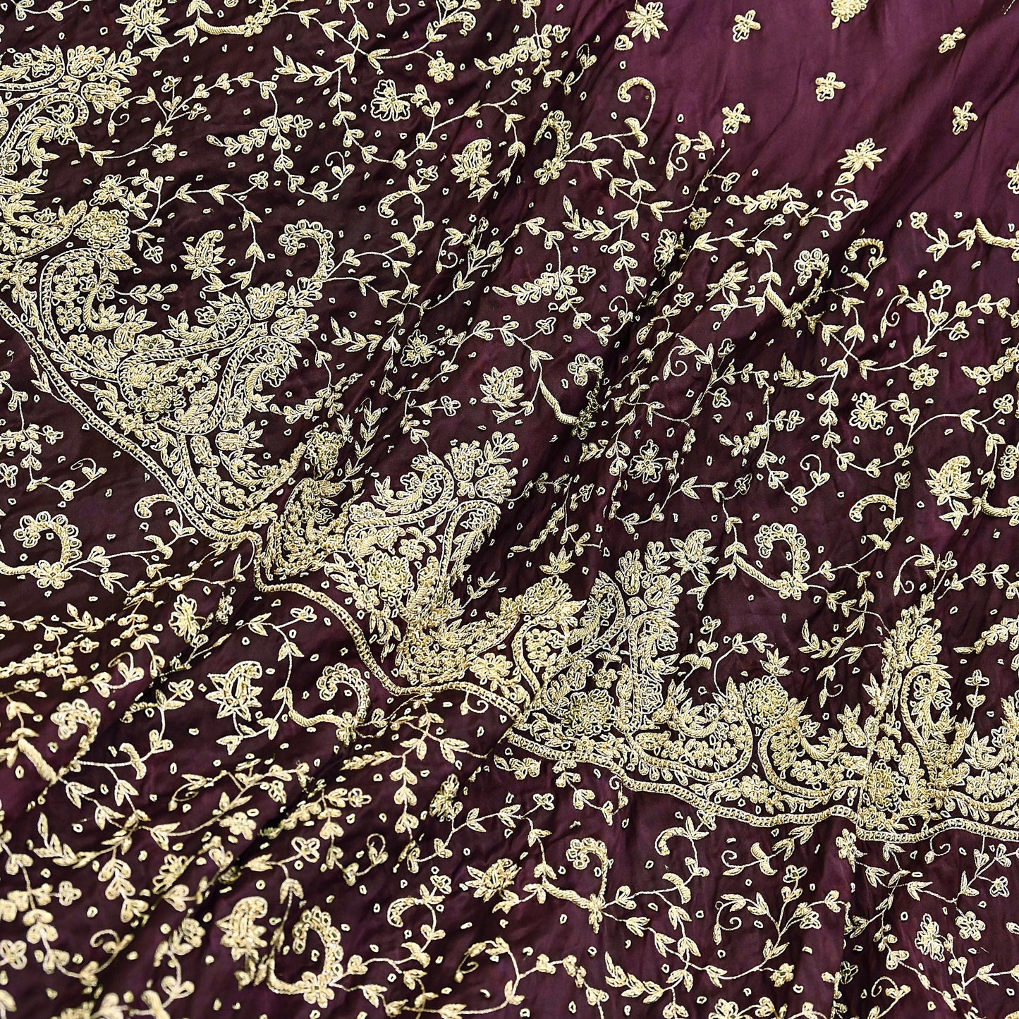 Indian Vintage Purple Pure Satin Silk Hand Embroidered Skirt Bridal Party Wear Bollywood Lehenga Zardozi/ Dabka, Zari