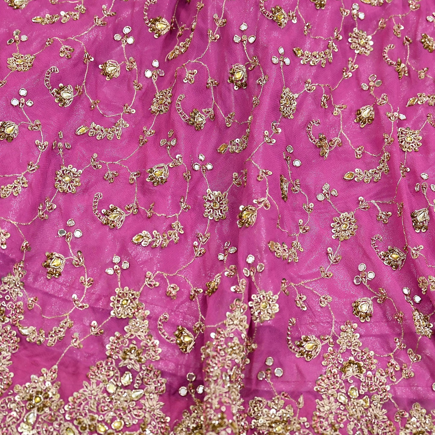 Indian Vintage pink Heavy Pure Georgette silk Embroidered Lehenga/Skirt Bridal Wear