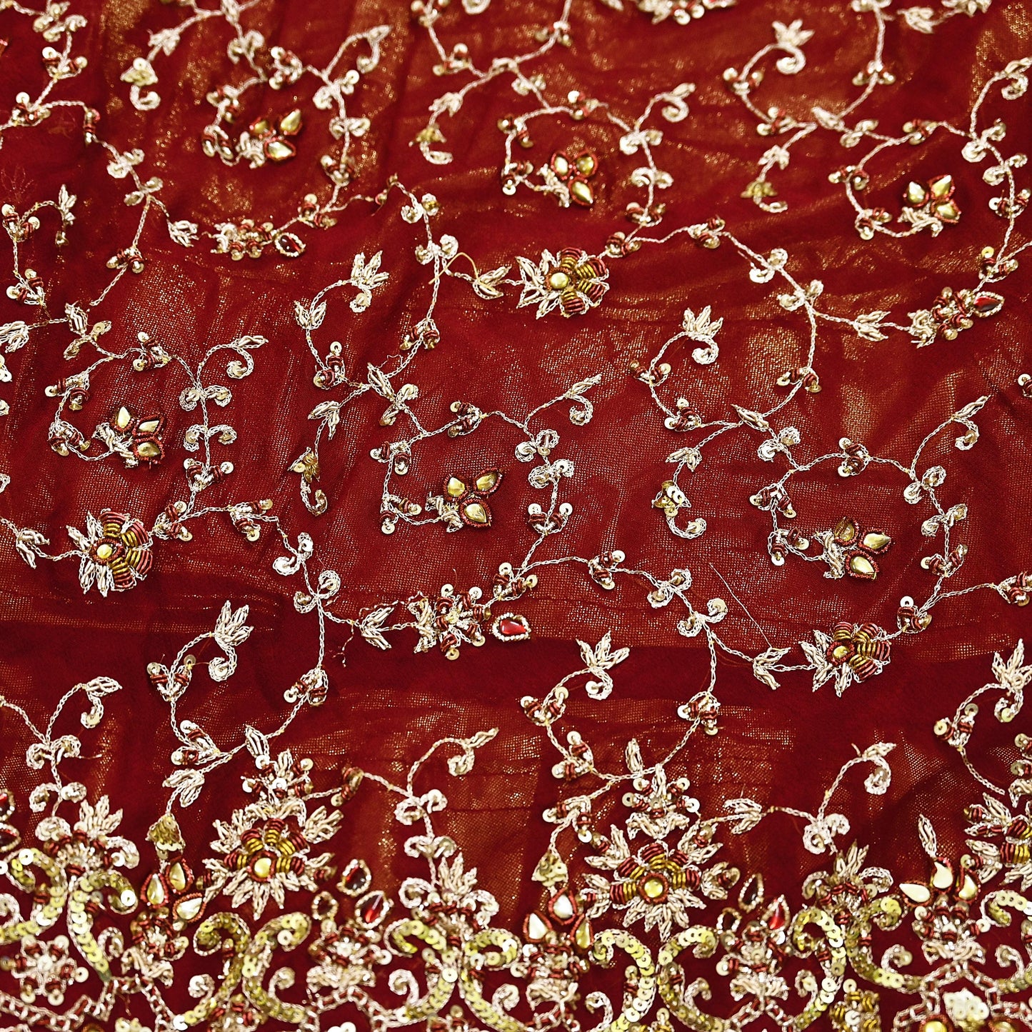 Indian Vintage Red Heavy Pure Georgette silk Embroidered Lehenga/Skirt Bridal Wear