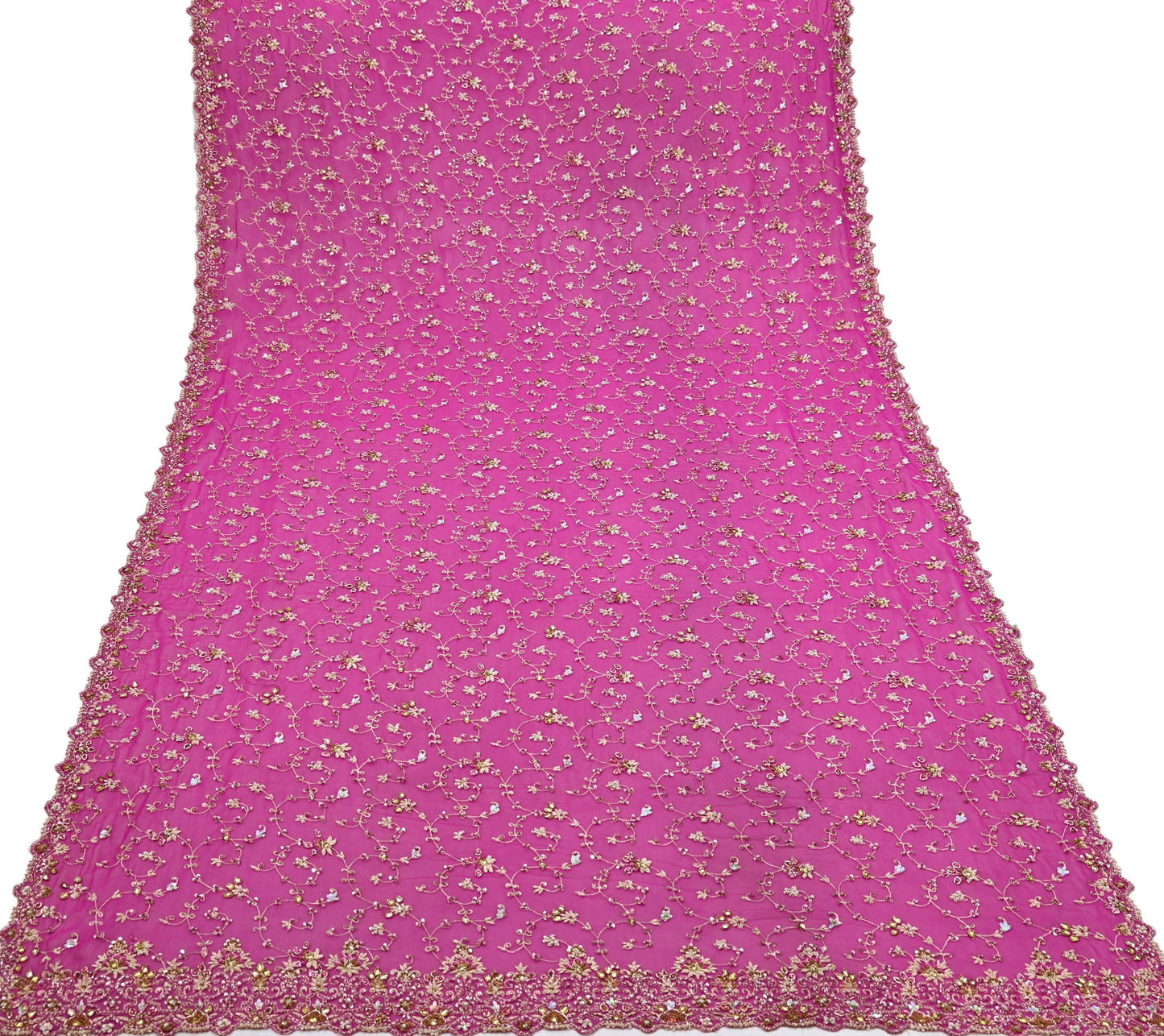 Indian Vintage Magenta Pure Georgette Silk Hand Embroidered Lehenga 2pcs Set, Bollywood Wedding Wear