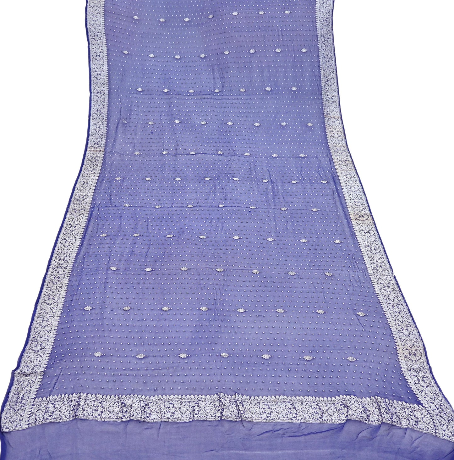 Indian Vintage Blue Dupatta Long Stole Pure Georgette Silk Hand Woven Scarves Veil Scarf Wrap Hippie Boho Soft