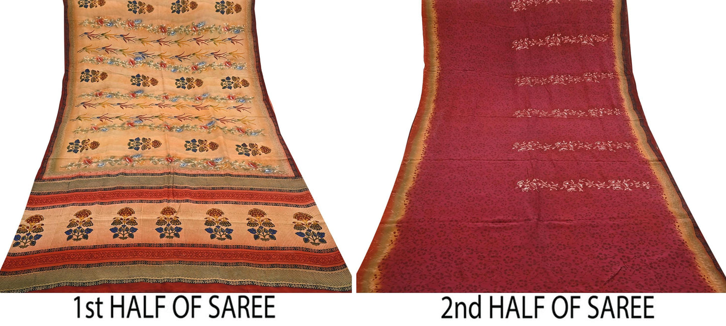 Indian Vintage Sari Multi Pure Crepe Silk Hand Embroidered Saree 6yd Sewing Floral Craft Dress making Crafting Quilting