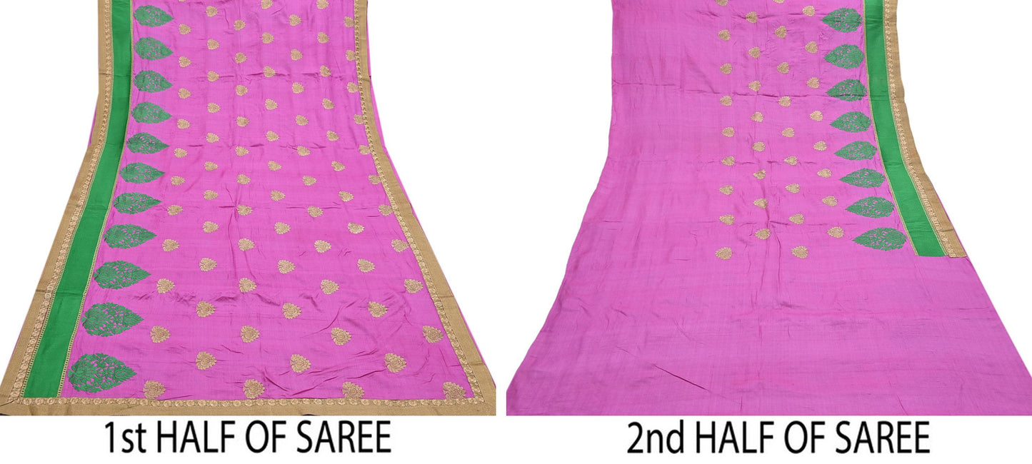Indian Vintage Saree Pink Pure Khadi Silk Handloom Hand Beaded Sari Fabric 6yard Ethnic Zari Dressmaking Crafting Upcycle Quilting