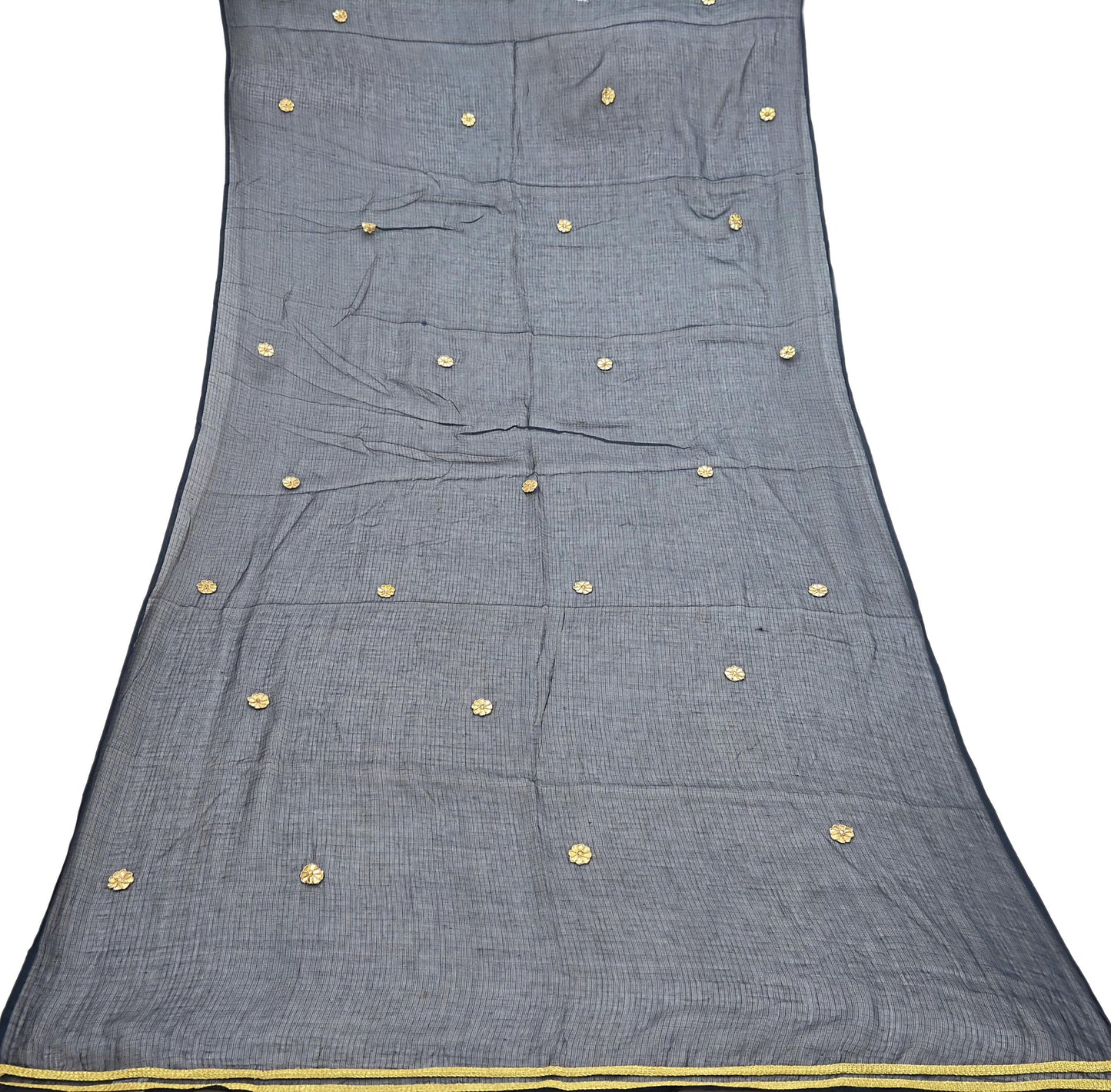 Indian Vintage Black Dupatta Long Stole Embroidered stole Pure Cotton Scarves Veil Wrap Soft Floral golden border