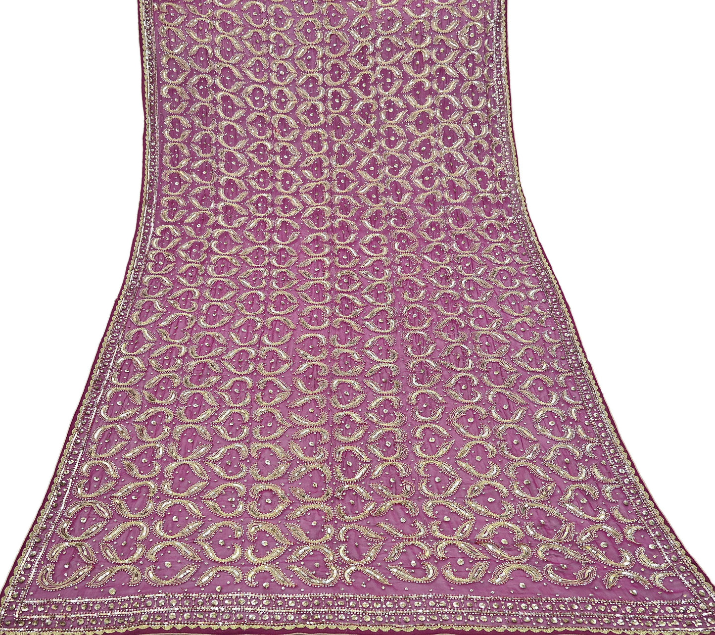 Indian Vintage Heavy Purple Dupatta Pure Georgette Silk Long Stole Hand Embroidered Scarf Zari Zardozi