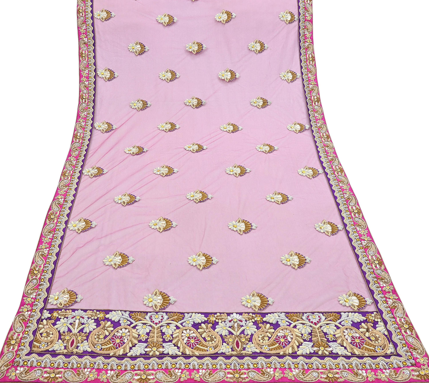 Indian Vintage Heavy Wedding pink Net/Mesh/ Velvet Hand Embroidered Dupatta Designer By Manish Malhotra Bridal Wear Zardozi Veil Hijab