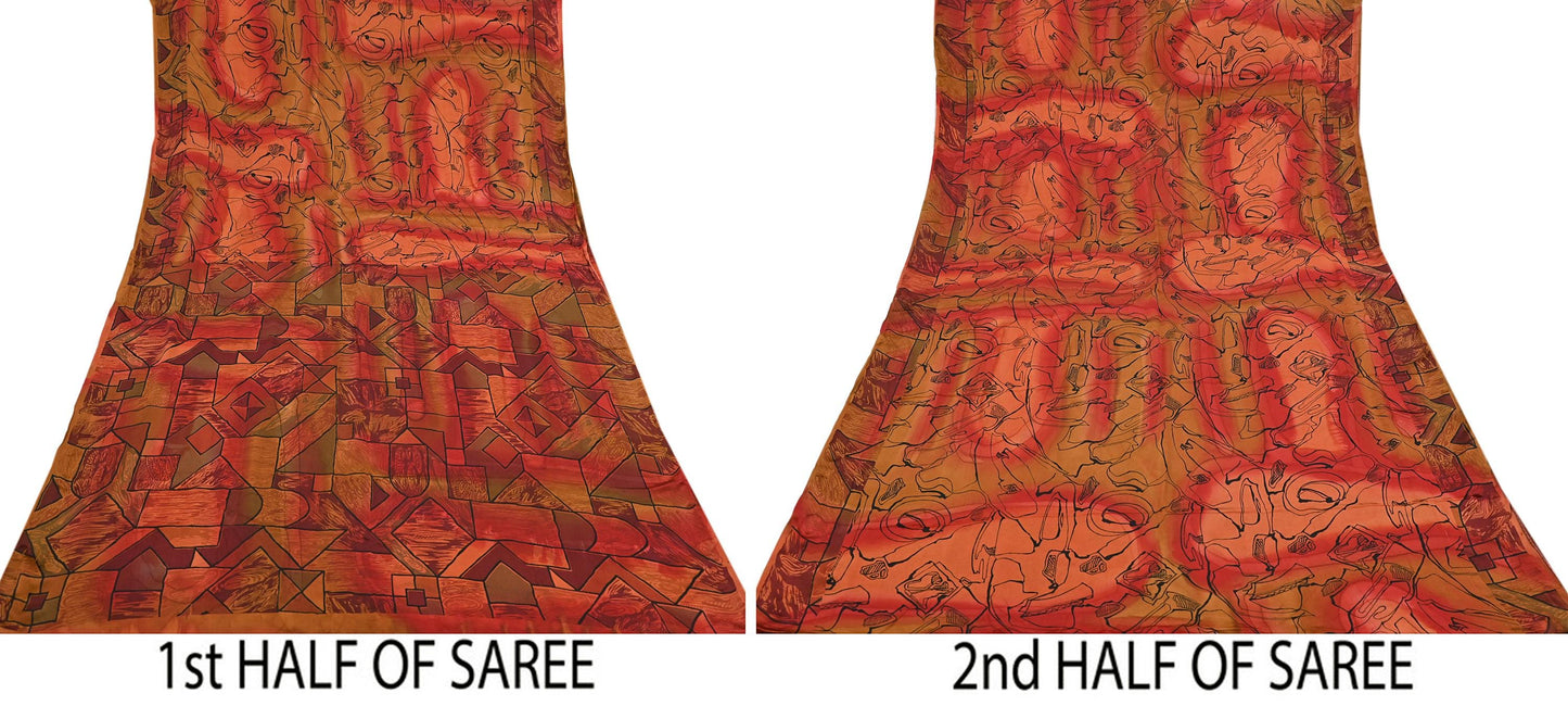 Indian Vintage Sari Multi Printed 100% Pure Satin Silk Sarees 5yd Sewing Craft Fabric Dress Making Wrap Upcycle Quilting Crafting