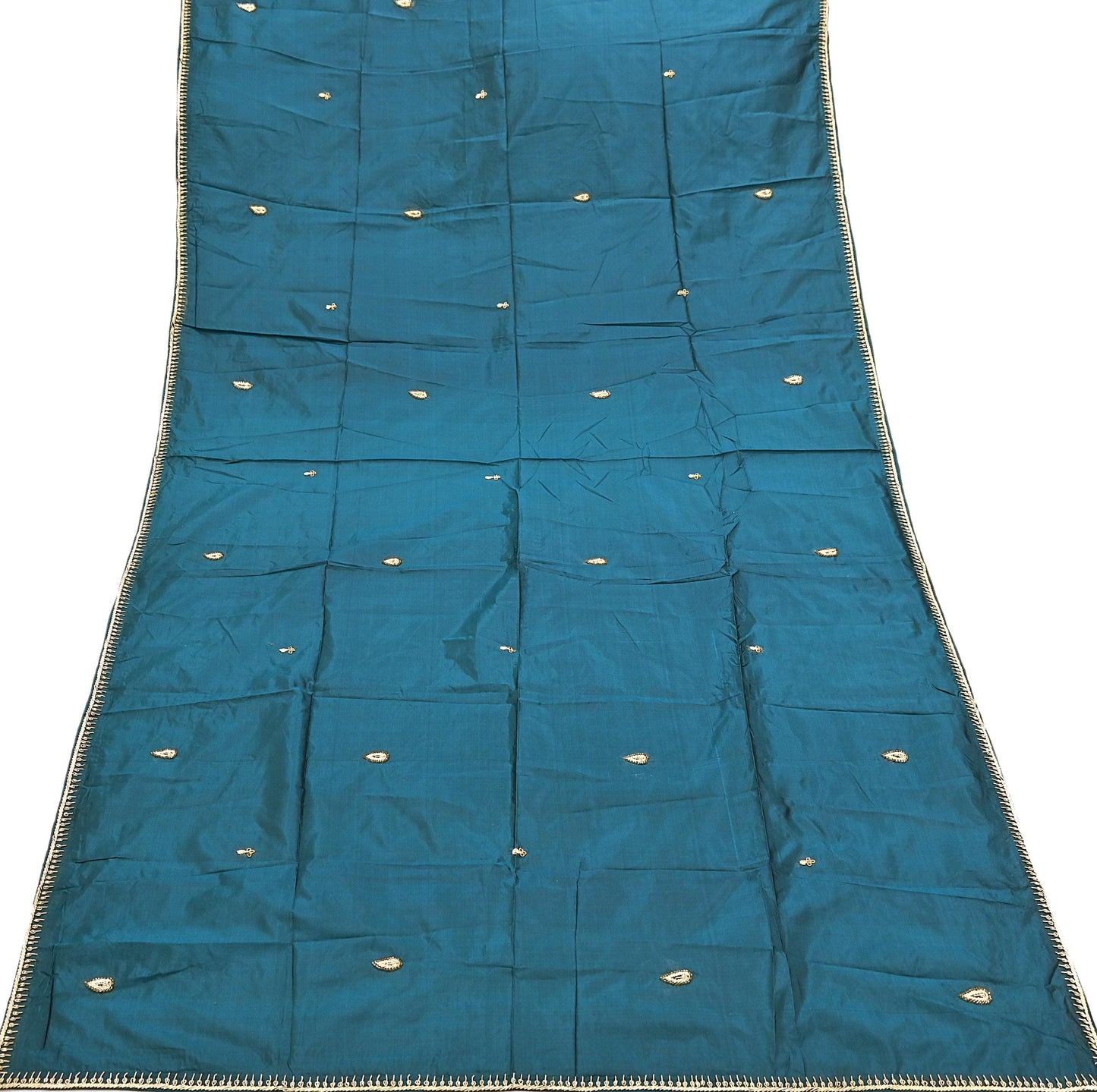 Indian Vintage Dupatta Teal Green Pure Silk Long Stole Hand Embroidered Scarves Floral Design Stole Veil Wrap Zardozi/ dabka