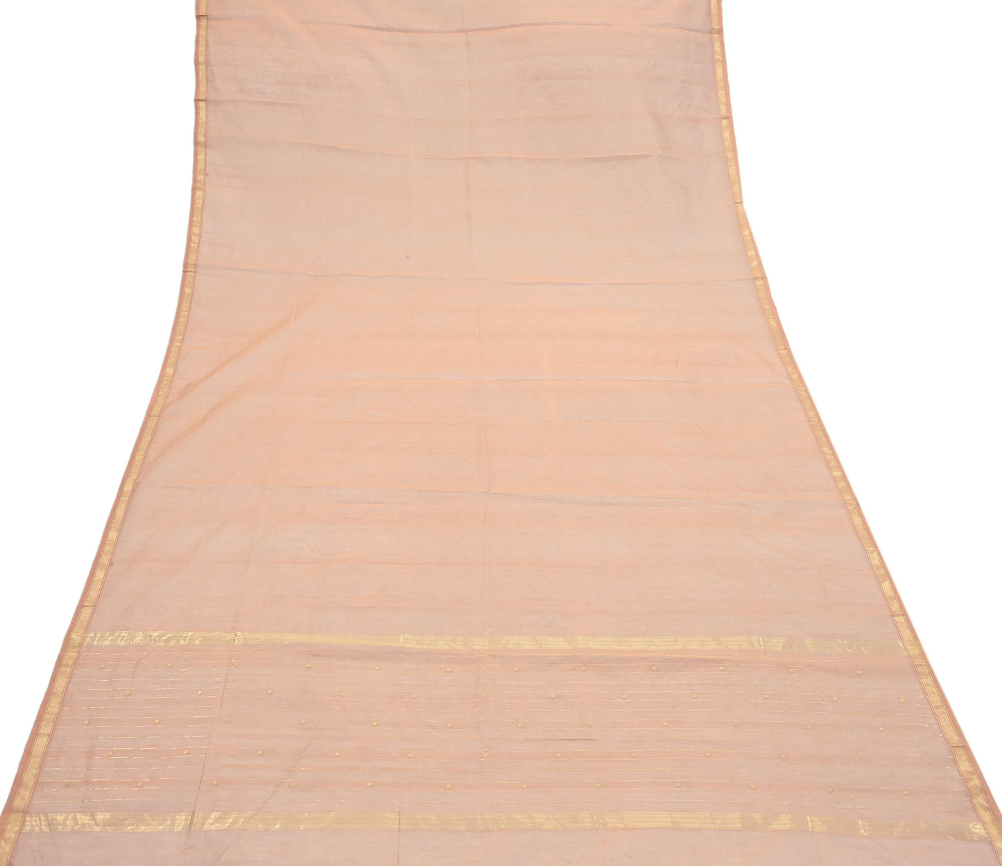 Indian Vintage Dupatta Peach Long Stole Printed Woven Chanderi Cotton Scarves Veil Golden Zari Soft Stripes Design