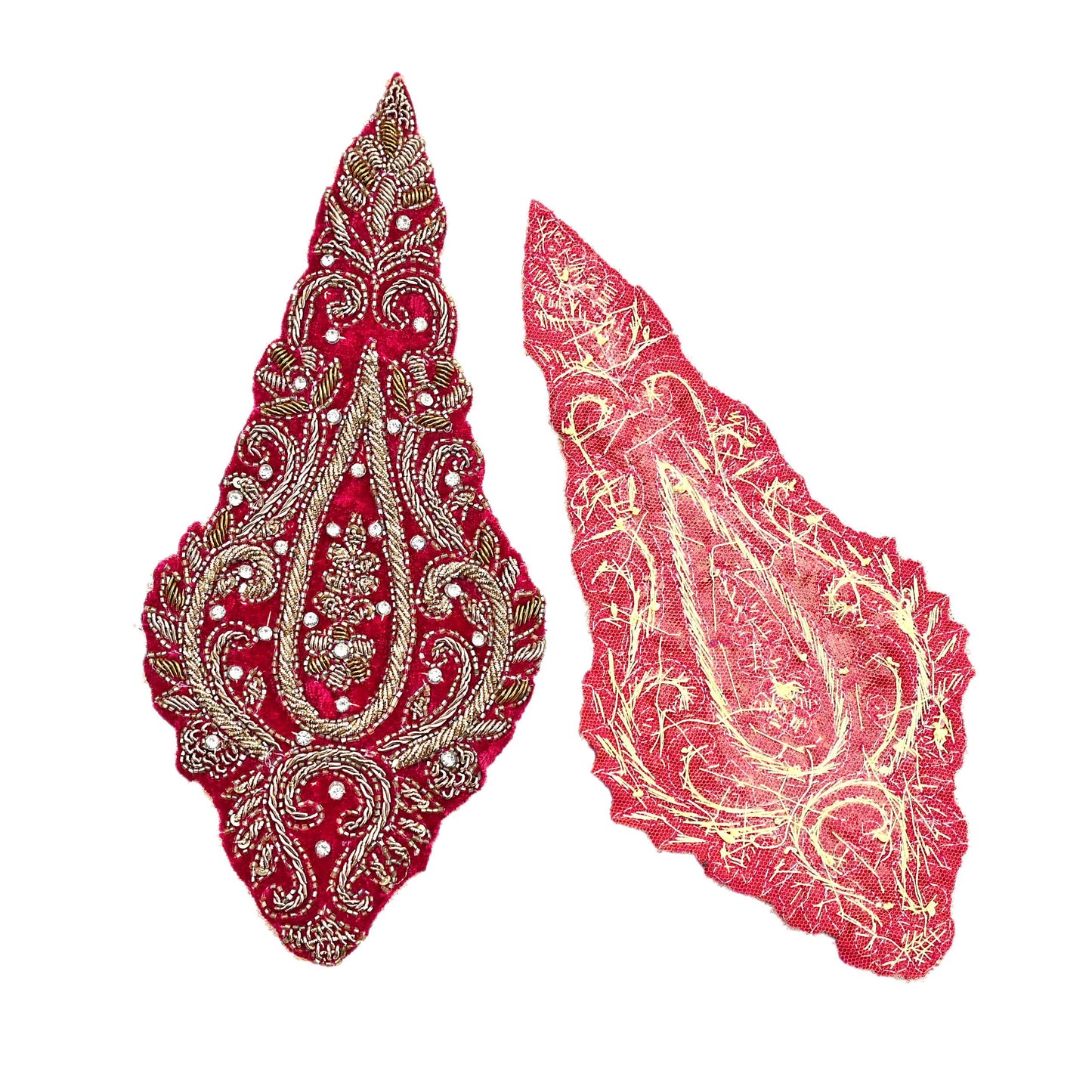 Indian Vintage Pink velvet Appliques Set of 2 | Hand-Embroidered Floral Patches with Zardozi,Dabka, Zari,for Craft, Journals