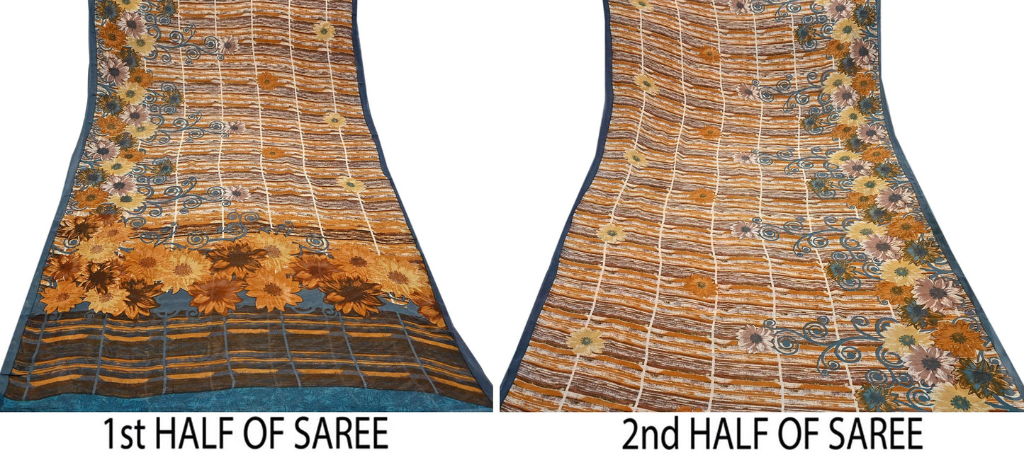 Indian Vintage Sari Multi Pure Georgette Silk Printed Sarees 6Yd Craft Fabric Sewing Quilting Dress making Crafting Quilting Upcycle