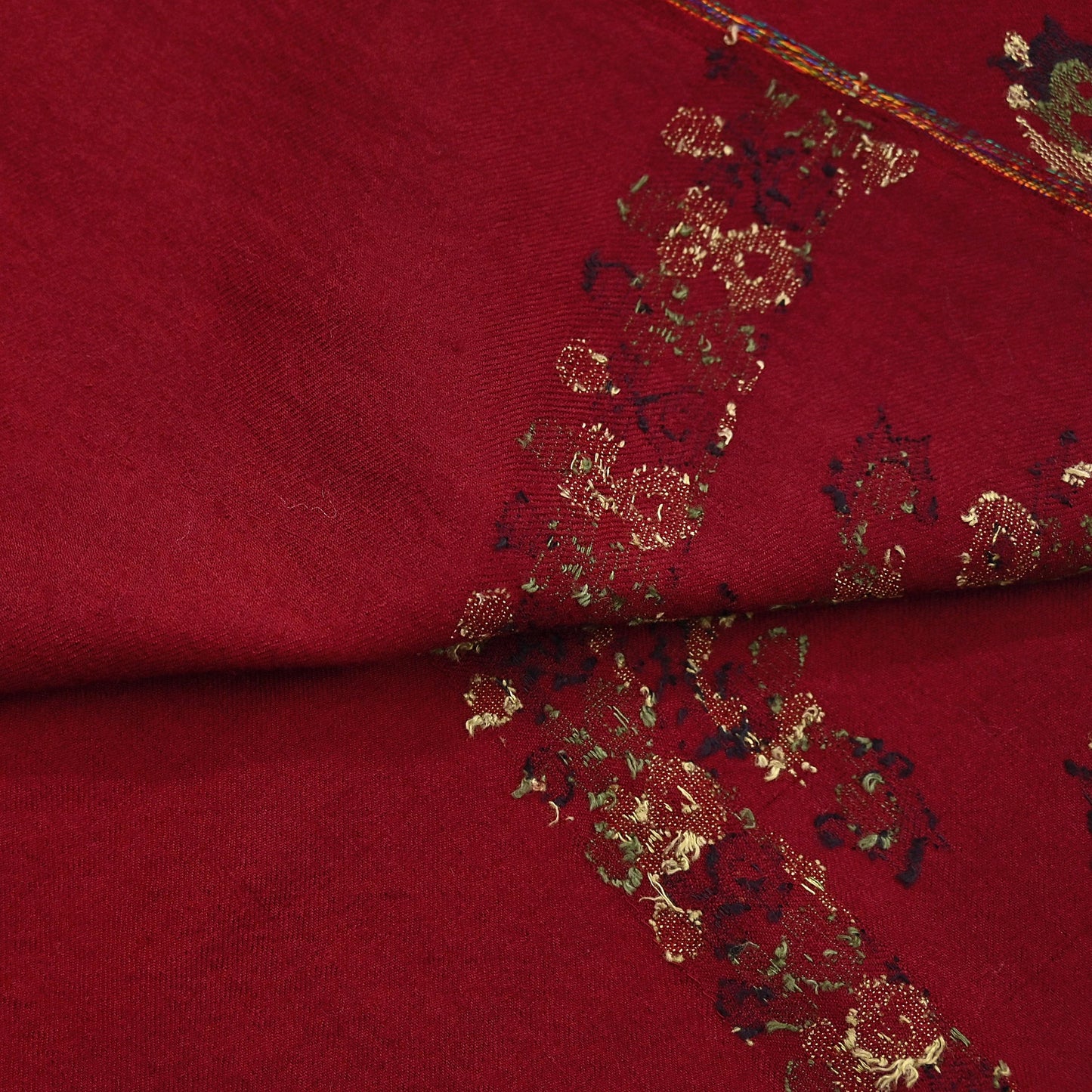 Indian Vintage Dark Red Pure Woolen Shawl Handmade Woven Jamawar Work Long Throw Stole Warm Floral Design Soft