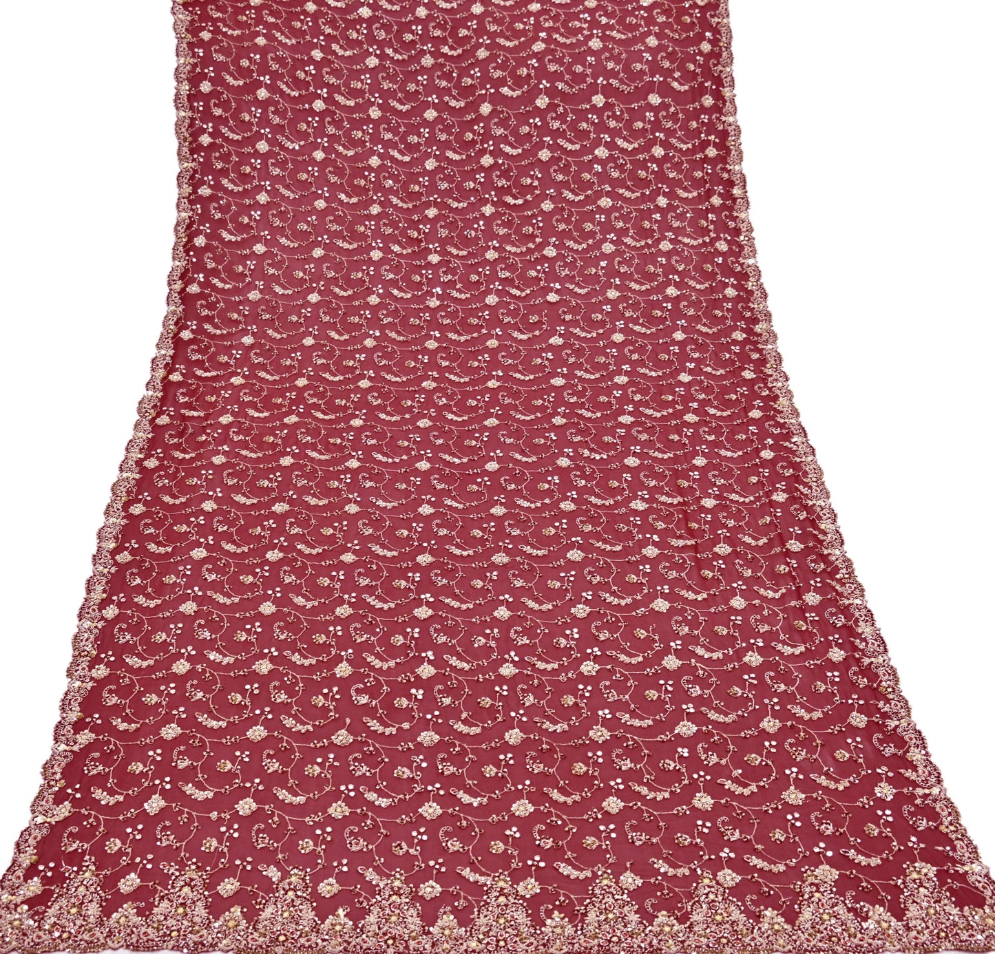 Indian Vintage Heavy Maroon Bridal Dupatta Pure Georgette Silk Hand Embroidered Zardozi, Dabka, Zari Work Party Wear Long Stole