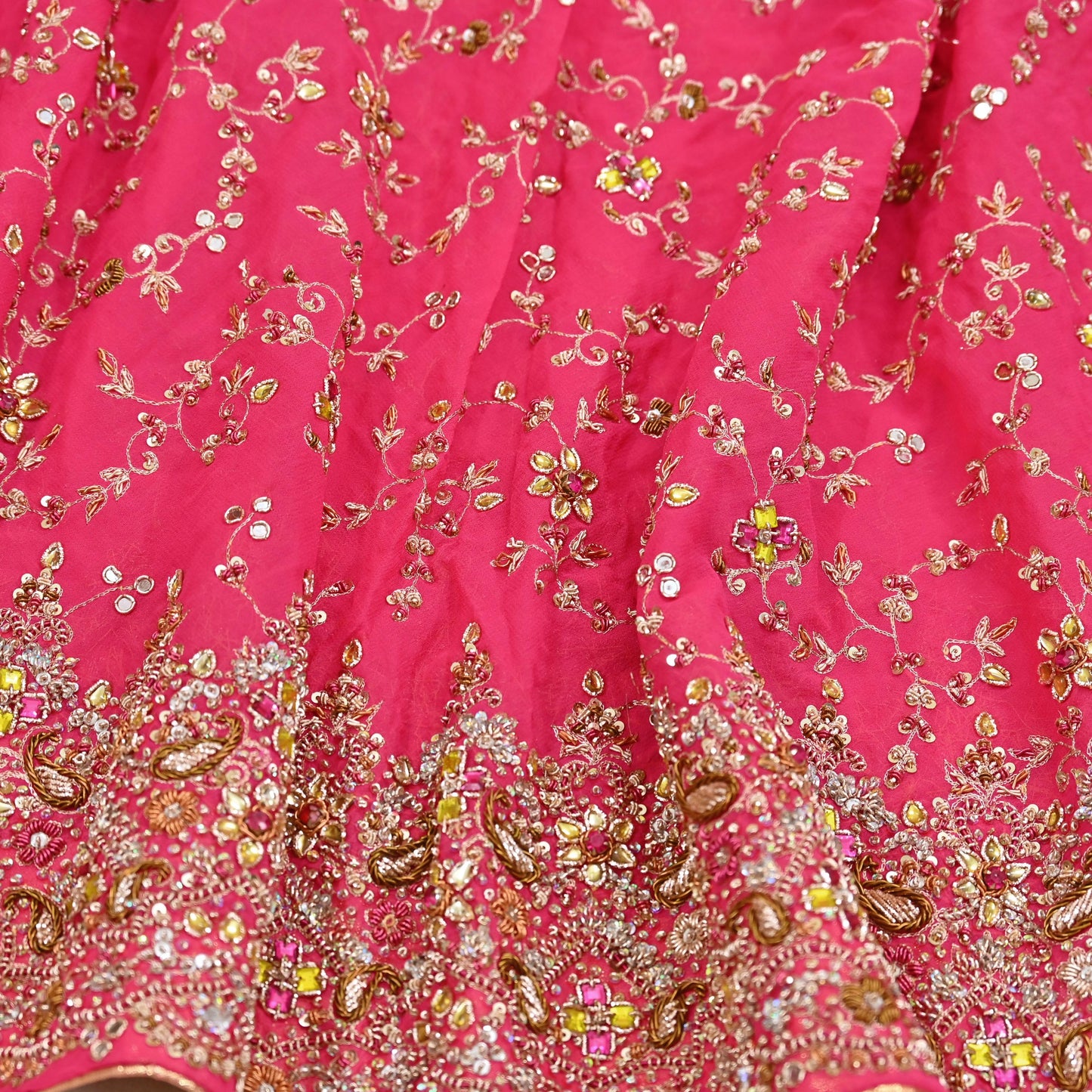 Indian Vintage Pink Pure Georgette Silk Hand Embroidered Lehenga 2pcs Set, Bollywood Wedding Wear