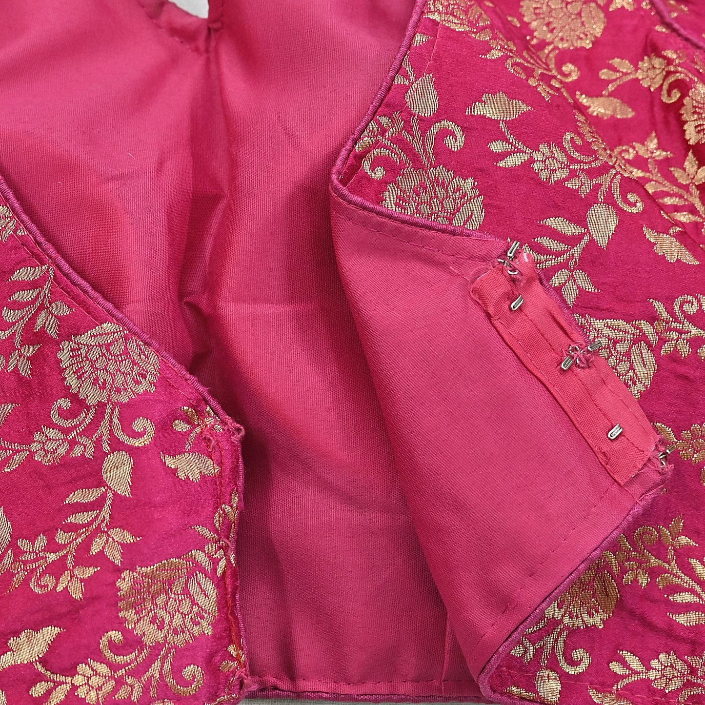 Indian Rani Pink Satin silk Woven Brocade Blouse/Top/Crop M Size Party wear Bollywood