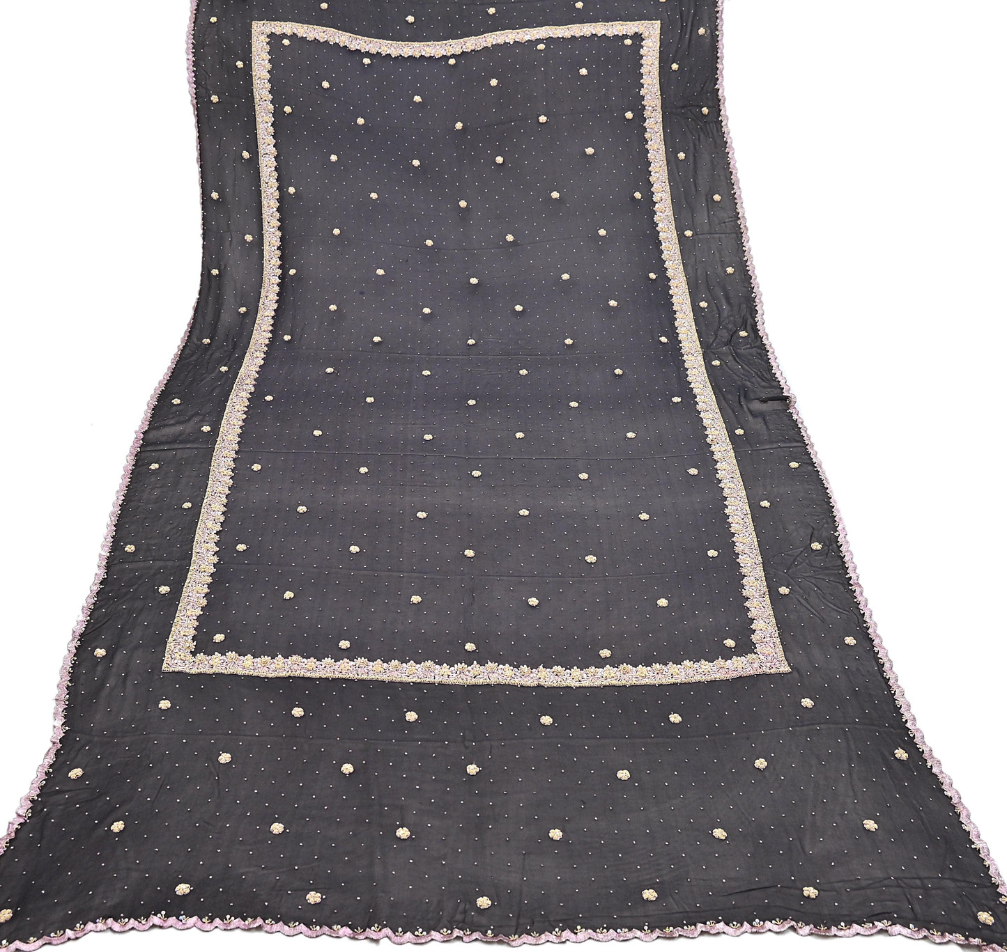 Indian Vintage Black Dupatta Pure Georgette silk Long Stole Hand Embroidered Scarves Stole Veil Wrap Sequins