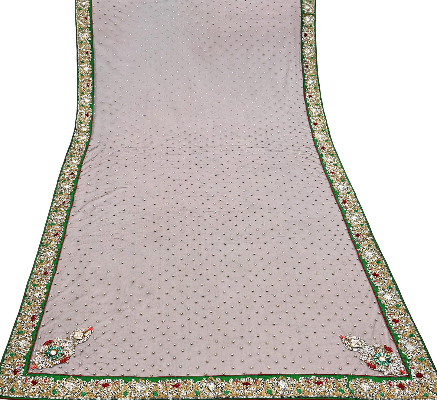 Indian Vintage Heavy Brown Dupatta Net Mesh Long Stole Hand Embroidered Scarves Golden Zardozi Dabka Zari Stole