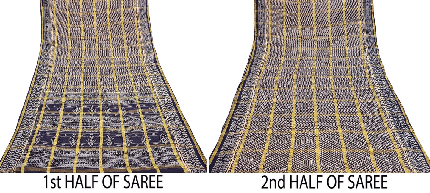 Indian Vintage Sari Beige & Black Printed Pure Cotton Sarees Craft Fabric 6Yd Soft Sewing Sarong Wrap Boho Quilting Dress making zari border