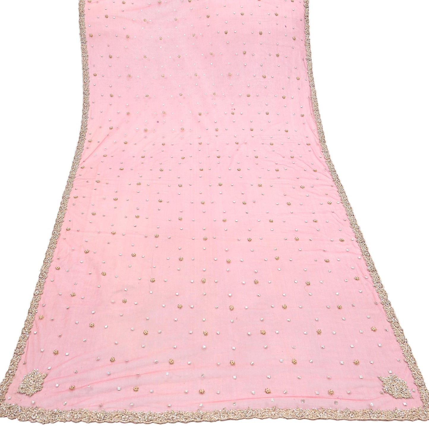 Indian Vintage Heavy Bridal Dupatta Pink Net Mesh Long Stole Hand Embroidered Scarves Sequins Glass Bead Wedding veil Wrap Boho