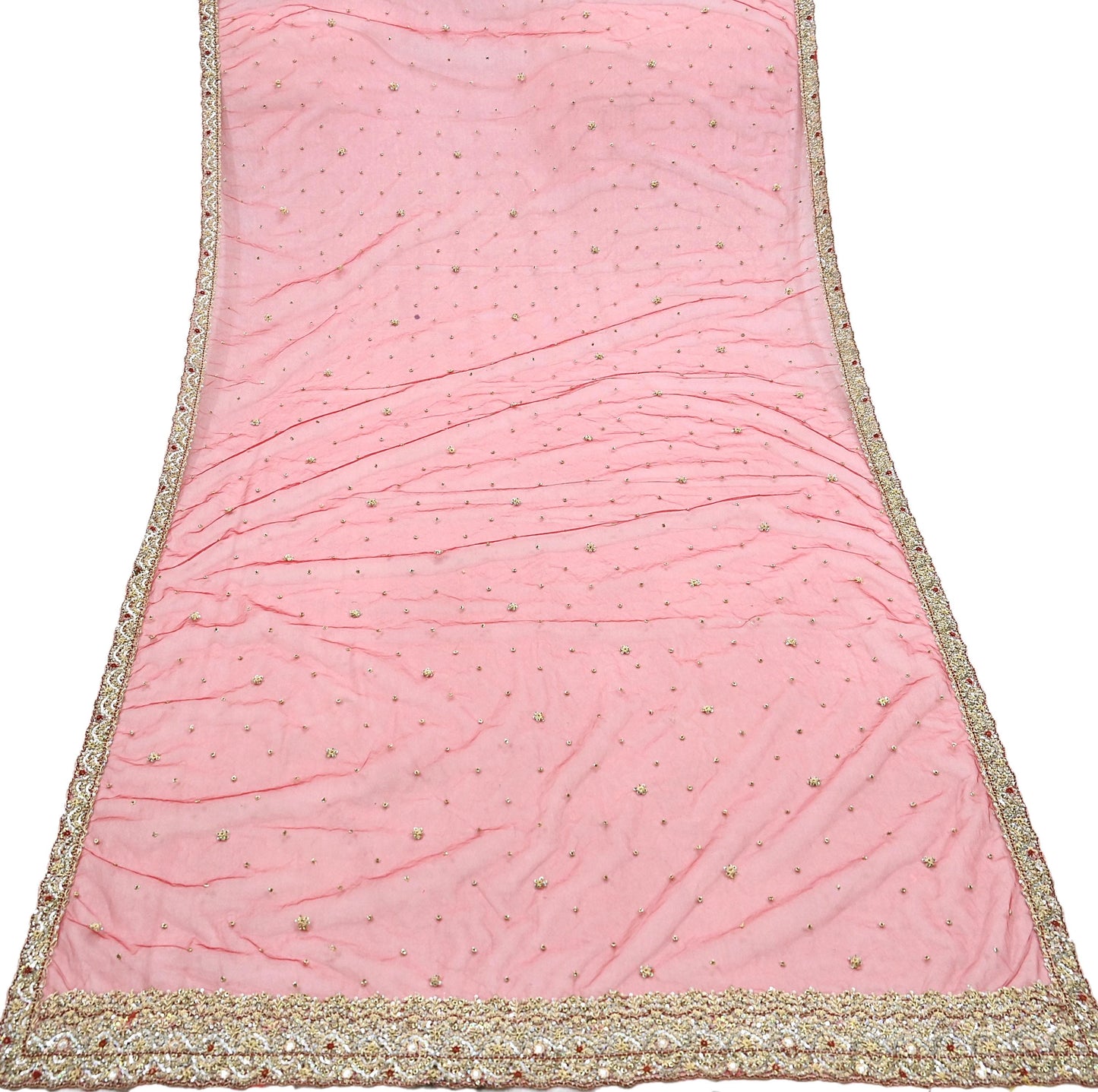 Indian Vintage Heavy Red Dupatta Net Mesh Long Stole Hand Embroidered Scarves Golden Zardozi Zari Sequins Stole