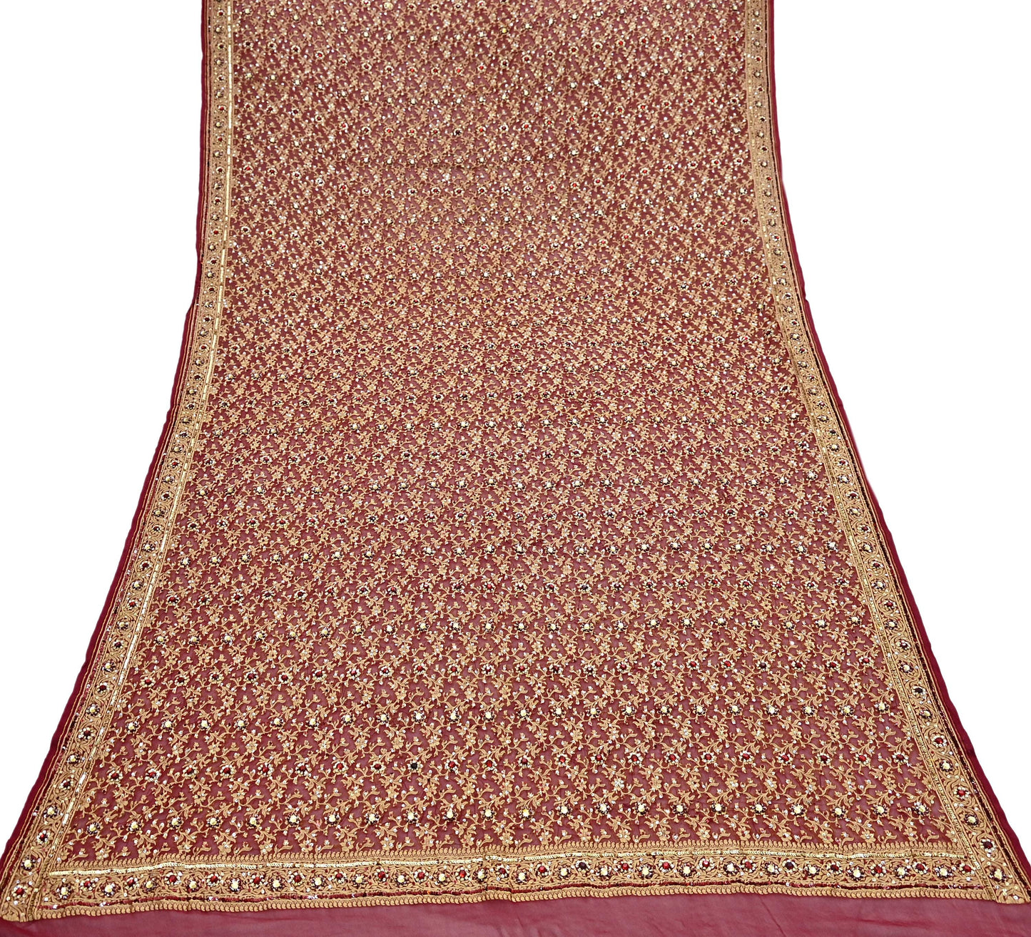 Indian Vintage Red Dupatta Pure Georgette silk Long Stole Hand Embroidered Scarves Stole Veil Wrap Sequins
