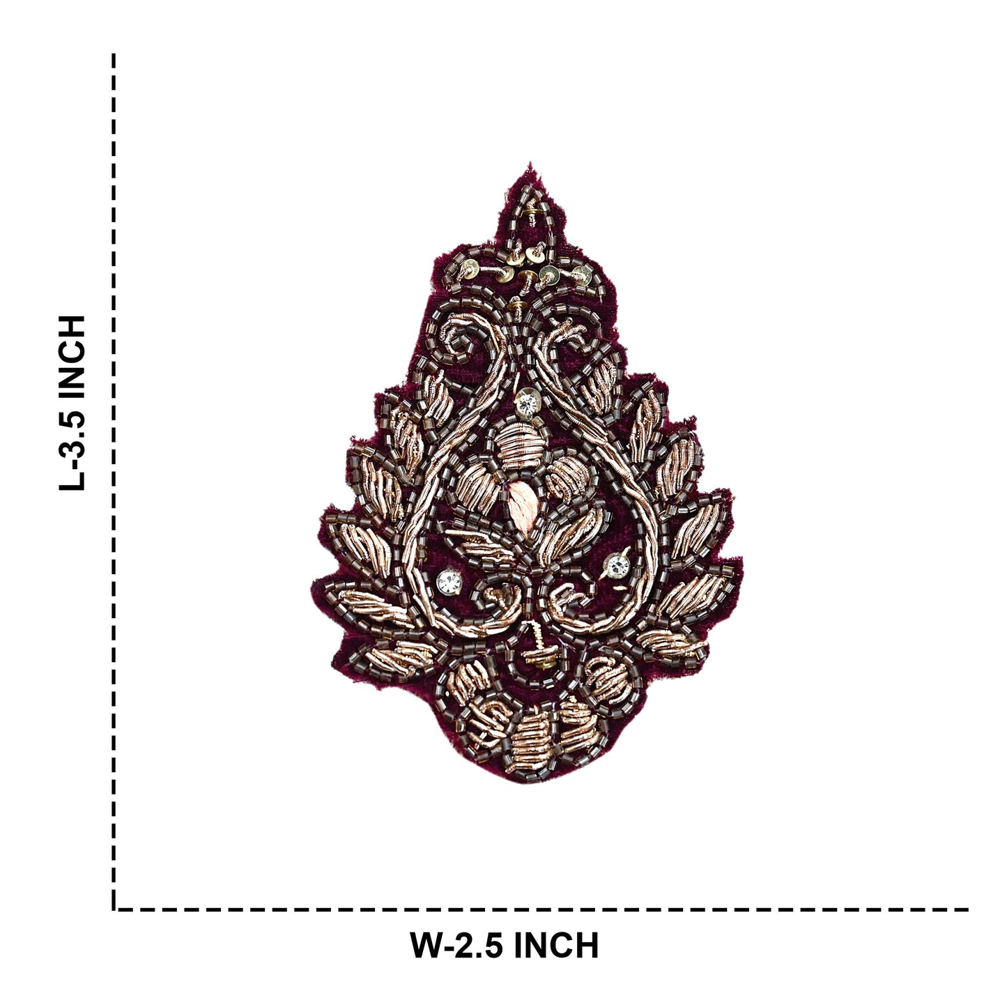 Indian Vintage Maroon velvet Appliques Set of 3 | Hand-Embroidered Floral Patches with Zardozi,Dabka, Zari,for Craft, Journals