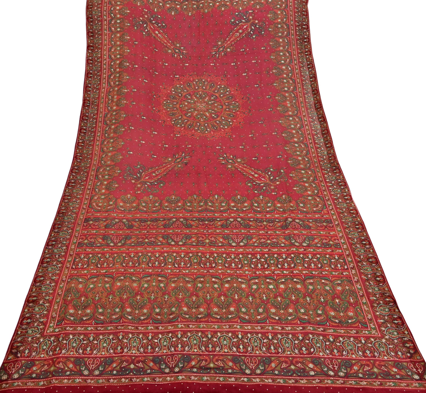 Indian Vintage Heavy Red Dupatta Pure Silk Long Stole Hand Embroidered Designer By Ritu Kumar Scarves Scarf Zari Zardozi