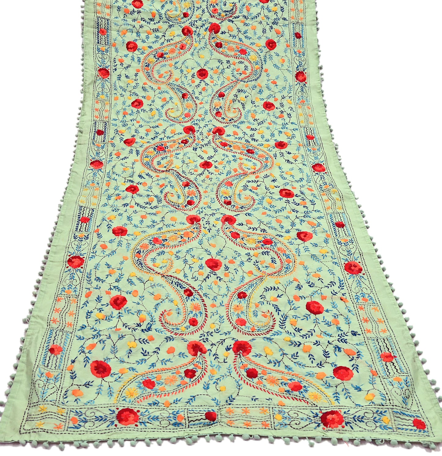 Indian Vintage Dupatta Green Long Stole Chanderi Hand Embroidered Bagh Phulkari Stole Scarves Party wear Veil Hijab Wrap Scarf