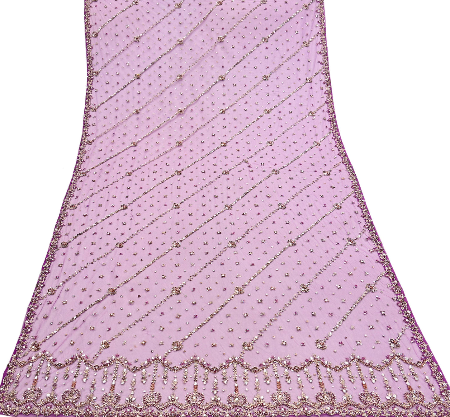 Indian Vintage Heavy Bridal Dupatta Purple Net Mesh Long Stole Hand Embroidered Scarves Golden Zardozi Dabka Zari Wedding Veil Hijab