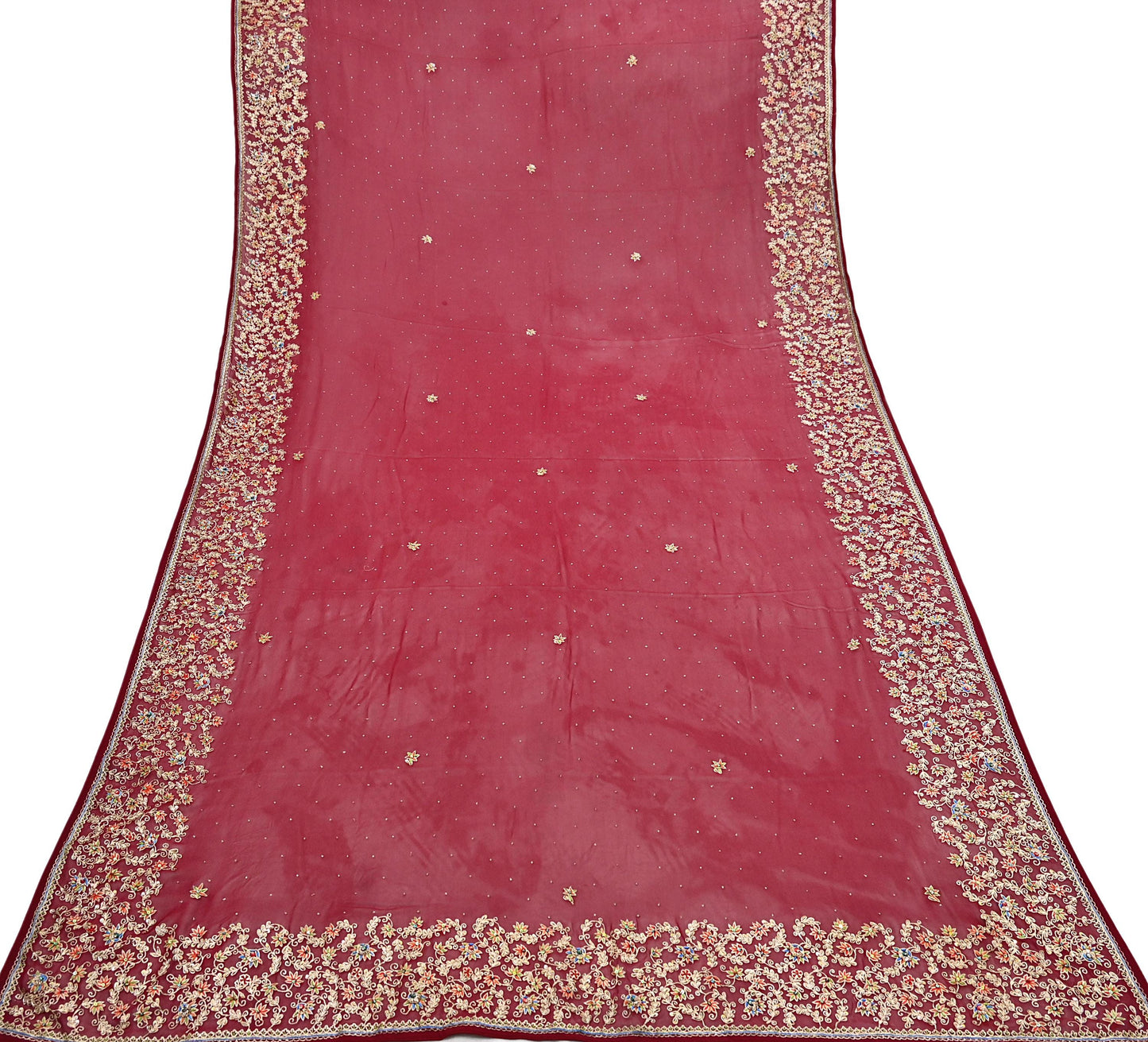 Indian Vintage Heavy Dark Red Dupatta Pure Georgette Silk Long Stole Hand Embroidered Designer By Ritu Kumar Scarves Scarf Zari Zardozi