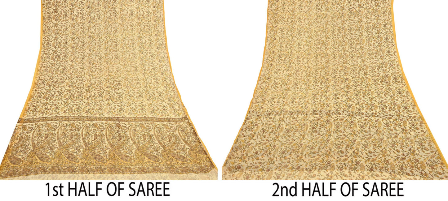 Indian Vintage Sari Chiffon Printed Sarees 5Yd Craft Fabric Sewing Soft Light Sari Dress Making Quilting For Crating