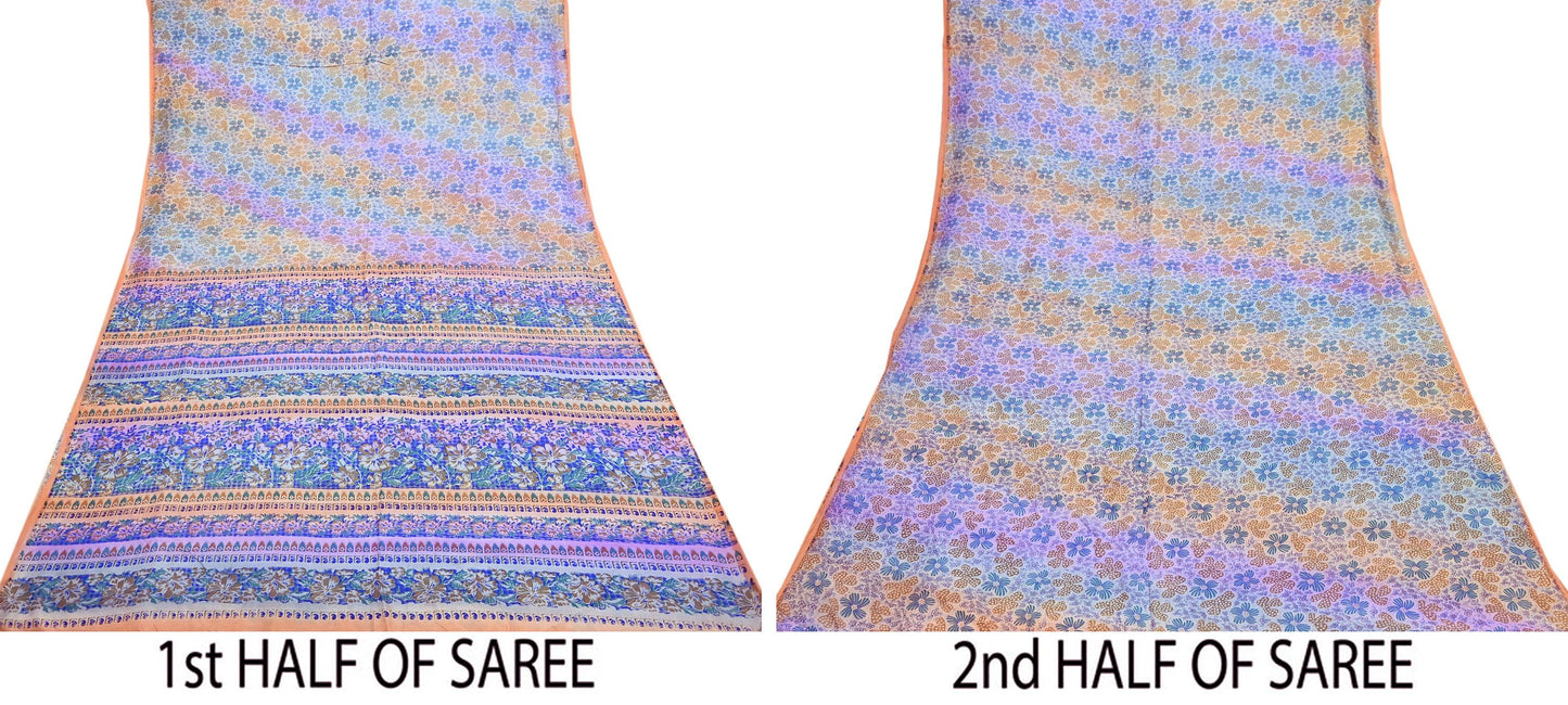 Indian Vintage Multi Saree 100% Pure Silk Printed Sari Craft Fabric 5yd Sewing Dress Making Soft Floral Crafting Quilting Upcycle