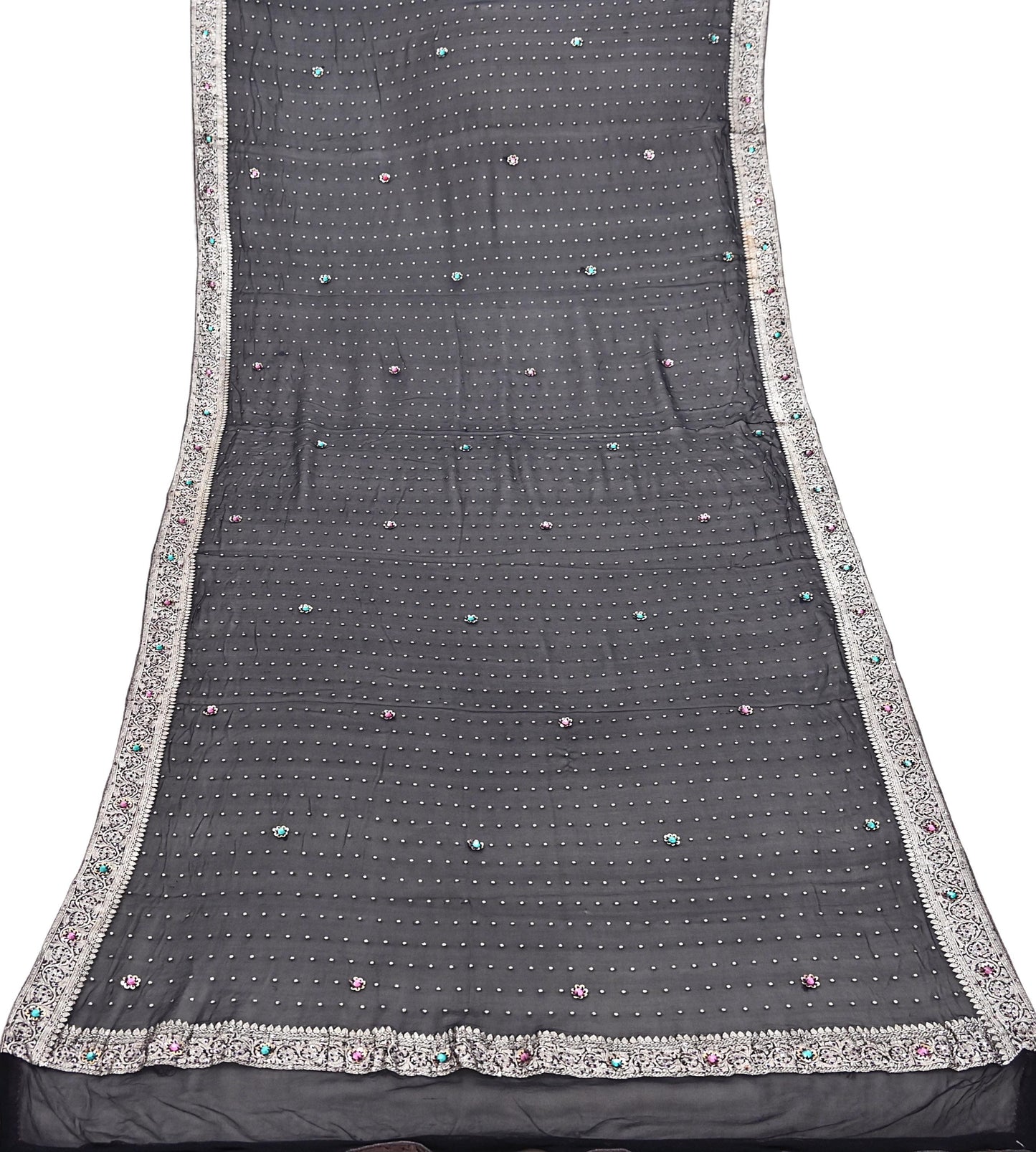 Indian Vintage Black Dupatta Long Stole Pure Georgette Silk Hand Woven Scarves Veil Scarf Wrap Hippie Boho Soft