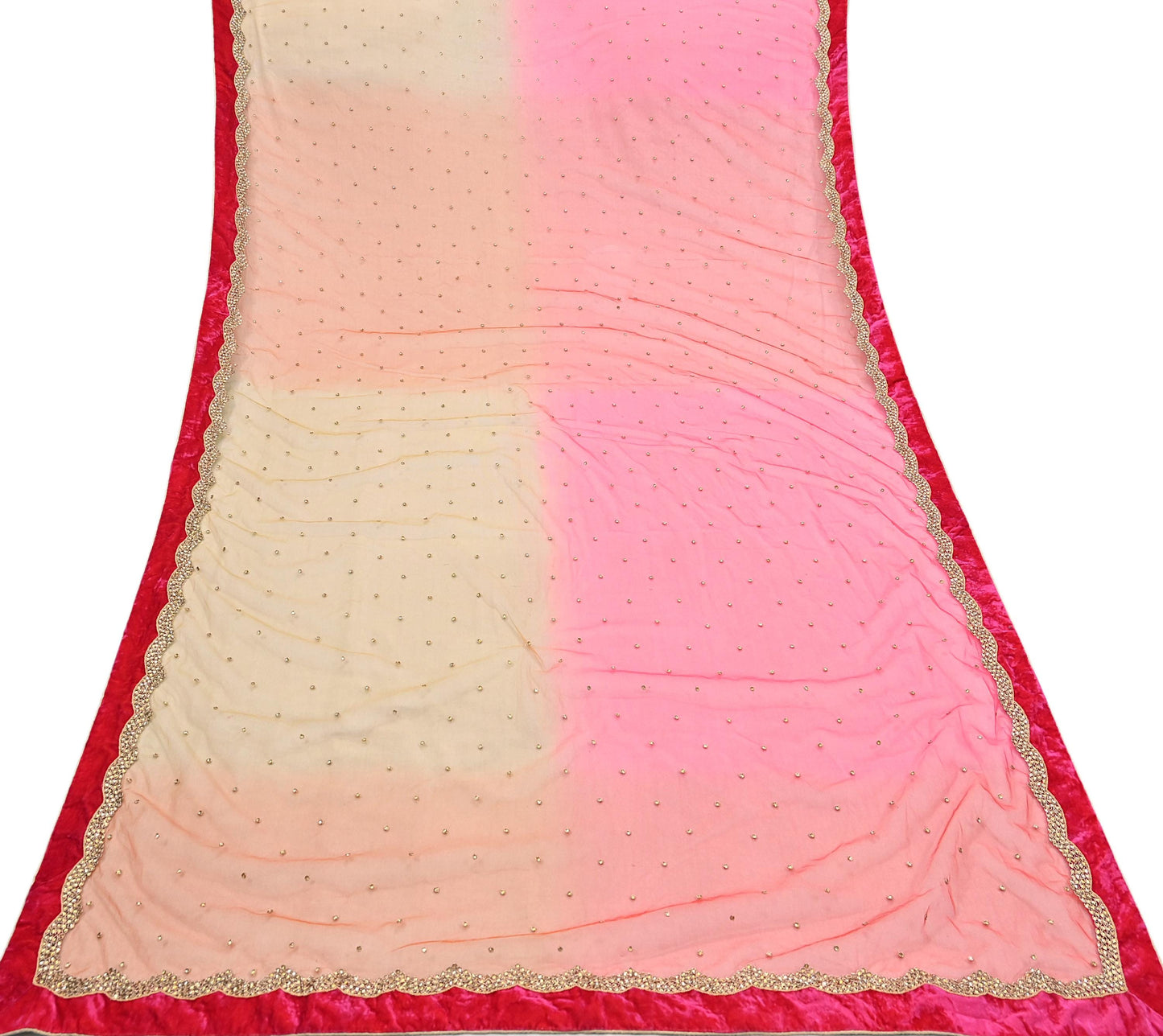 Indian Vintage Heavy Multi Dupatta Net Mesh Long Stole Hand Embroidered Scarf Golden Zardozi Zari Glass Beaded Stole