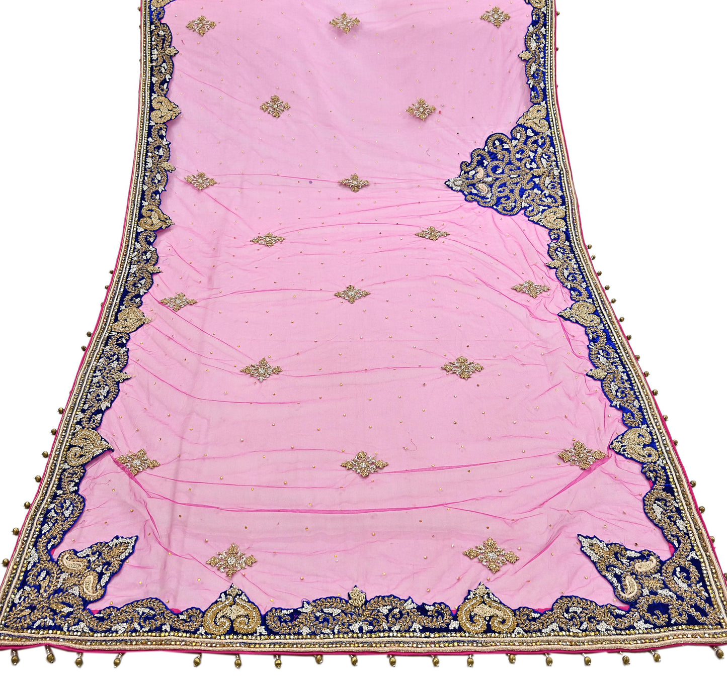 Indian Vintage Heavy Bridal Magenta Dupatta Net Mesh Long Stole Hand Embroidered Scarves Golden Zardozi Dabka Zari Wedding Veil Hijab