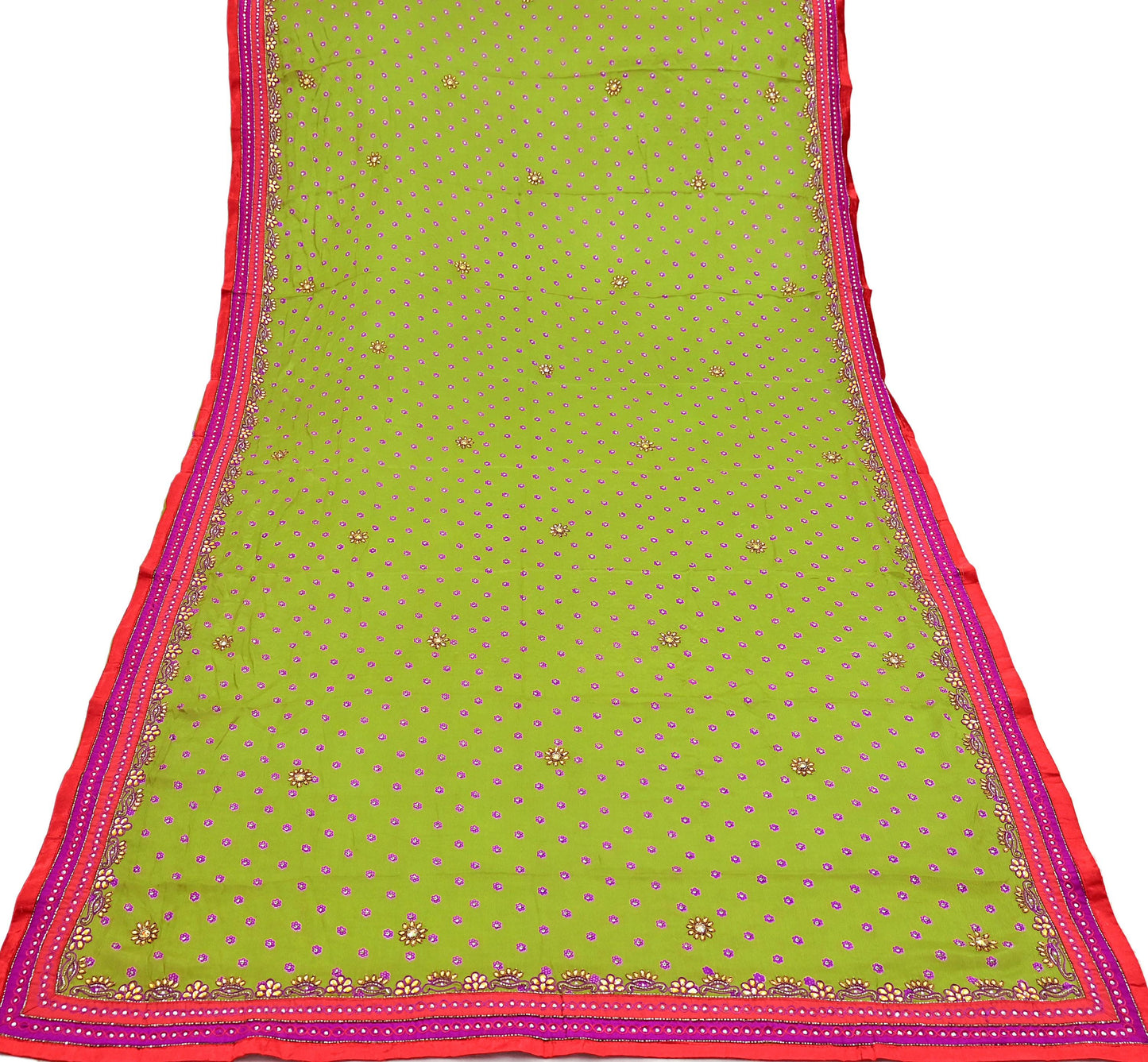 Indian Vintage Heavy green Dupatta Pure silk Long Stole Hand Embroidered Hijab Scarves Veil Wrap Zardozi Dabka