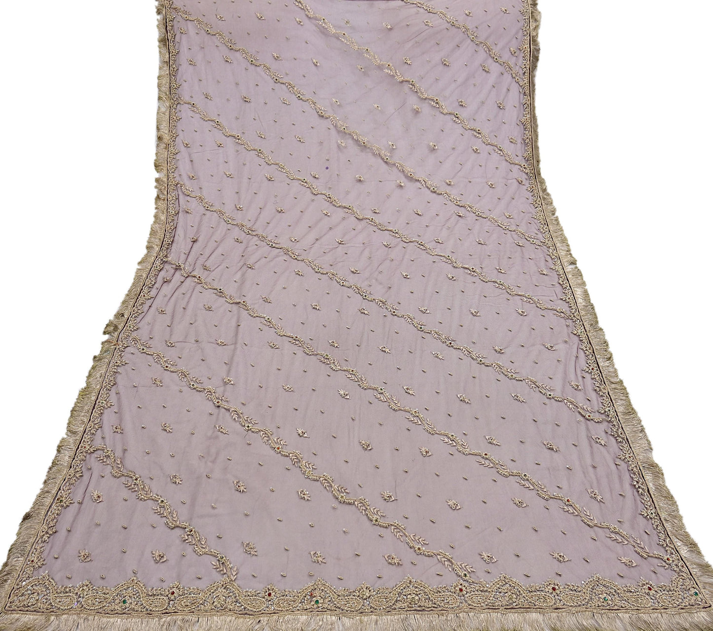 Indian Vintage Heavy Coffee Brown Dupatta Net Mesh Long Stole Hand Embroidered Scarf Zardozi Zari Sequins Stole Bridal Veil