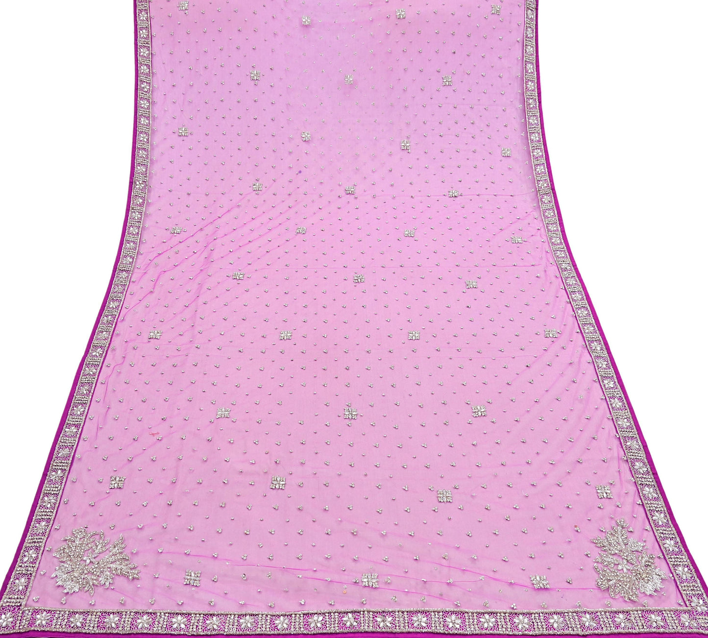 Indian Vintage wedding Hand Embroidered Purple Net Dupatta Zardozi Stole Veil Hijab Bridal