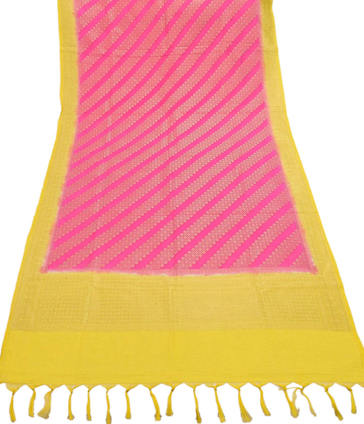Indian Vintage Pink Chanderi Brocade Dupatta Floral Zari Woven Scarf veil fringes work