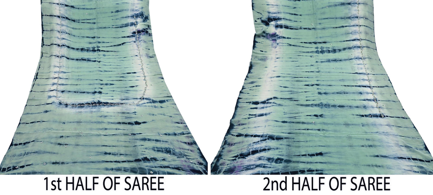 Indian Vintage Saree Pure Crepe Silk Hand Embroidered Tie-Dye Sari Fabric 5yard Sewing Craft Fabric Ethnic Dressmaking Crafting Zardozi Zari