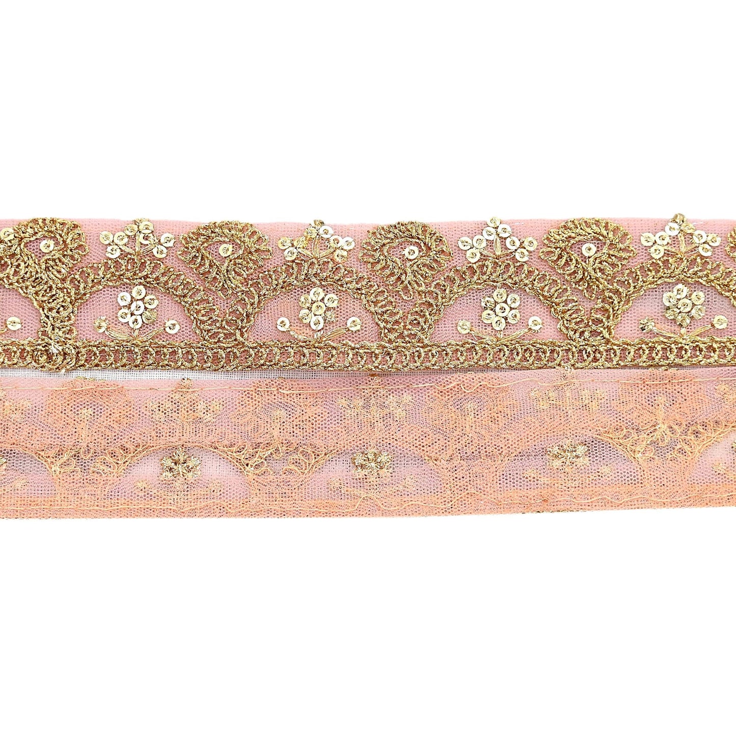 Indian New Net Pink Border 9Yd Embroidered Lace Trim Sewing Craft Ribbon Dress Decor