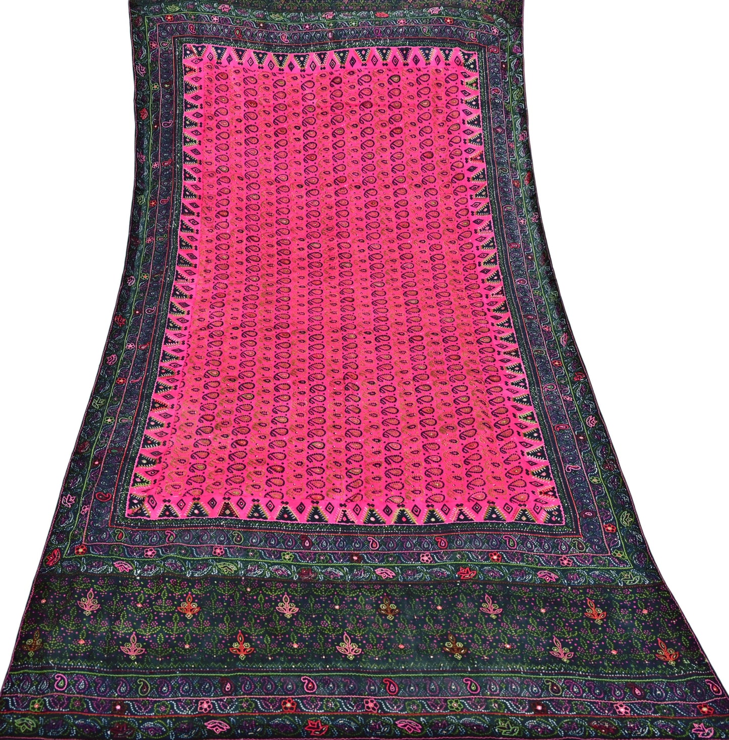 Indian Vintage Heavy Black & Pink Dupatta Pure Silk Long Stole Hand Embroidered Designer By Ritu Kumar Scarves Scarf Zari