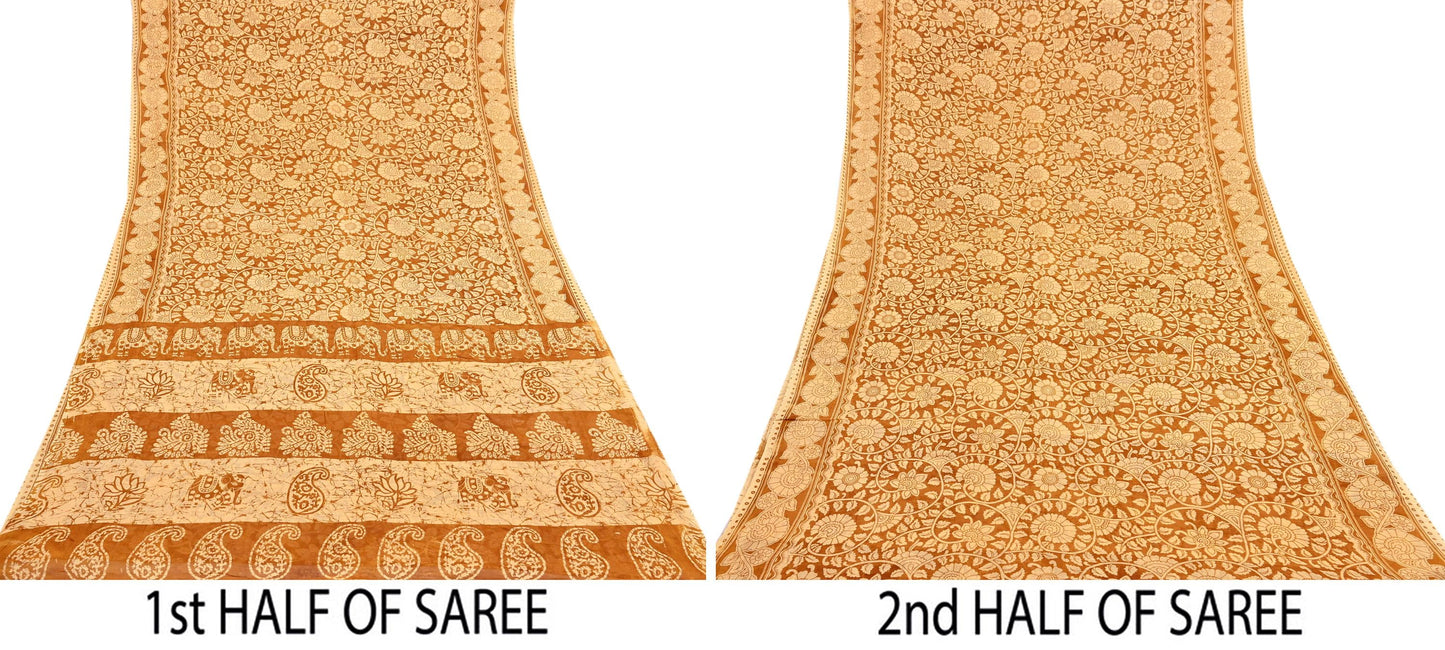 Indian Vintage Sari Batik Printed Pure Cotton Saree Craft Fabric 5Yd Sewing Soft Sarong Wrap Boho Dress Making Quilting