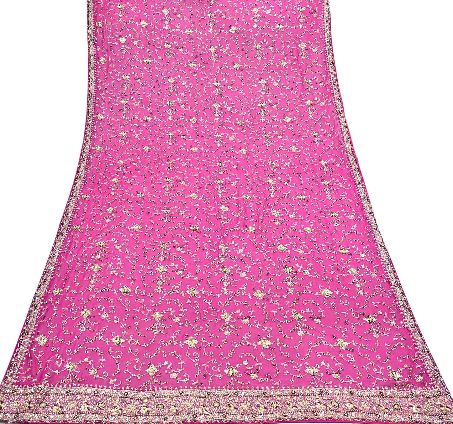 Indian Vintage Heavy Magenta Dupatta Pure Georgette Silk Long Stole Hand Embroidered Scarf Zardozi/Dabka