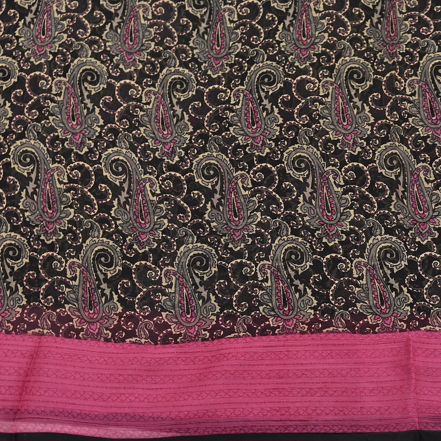 Indian Vintage Sari Black & pink Pure Chiffon Silk Printed Sarees Craft Fabric Sewing 5Yd Soft Light Sari Dress Making Quilting Upcycle