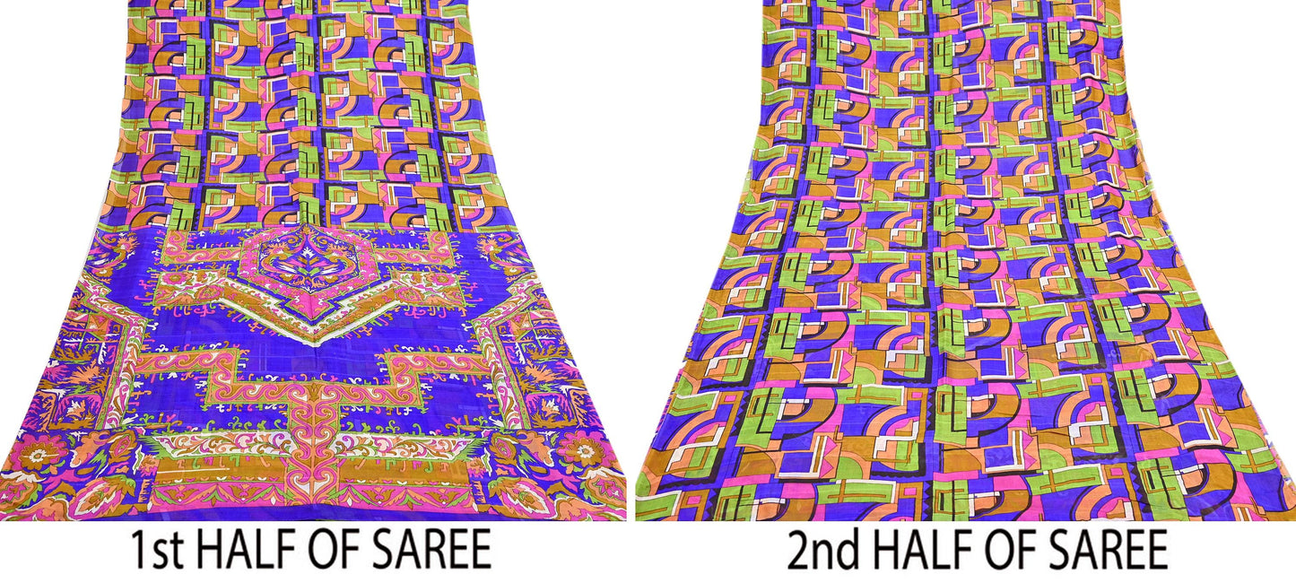 Indian Vintage Multi Saree 100% Pure Silk Printed Sari Craft Fabric 5yd Sewing Dress Making Soft Floral Crafting Quilting Upcycle