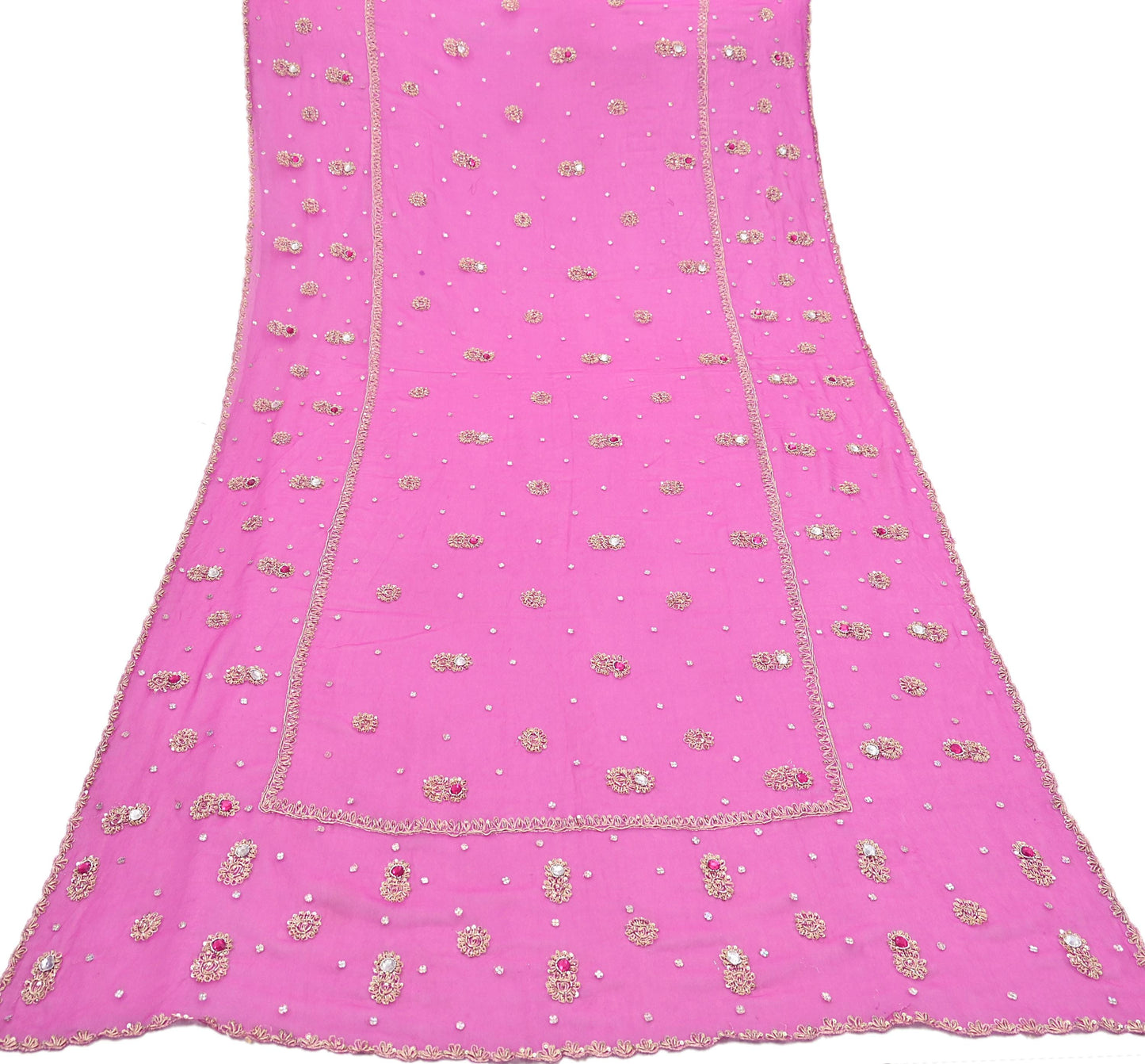 Indian Vintage Pink Dupatta Pure Georgette silk Long Stole Hand Embroidered Scarves Stole Veil Wrap Sequins Dabka/ Zardozi